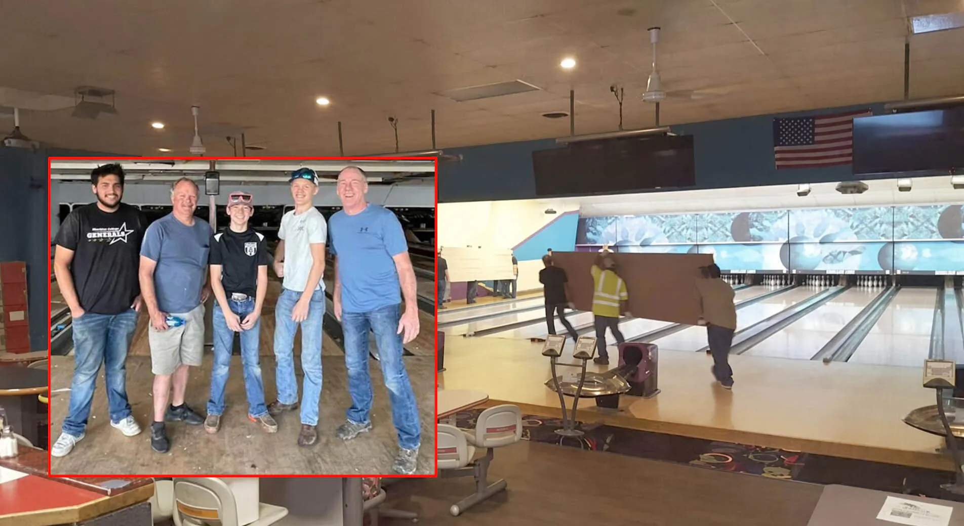 The Worland team who salvaged the bowling alley in Louisiana and brought it up to Worland