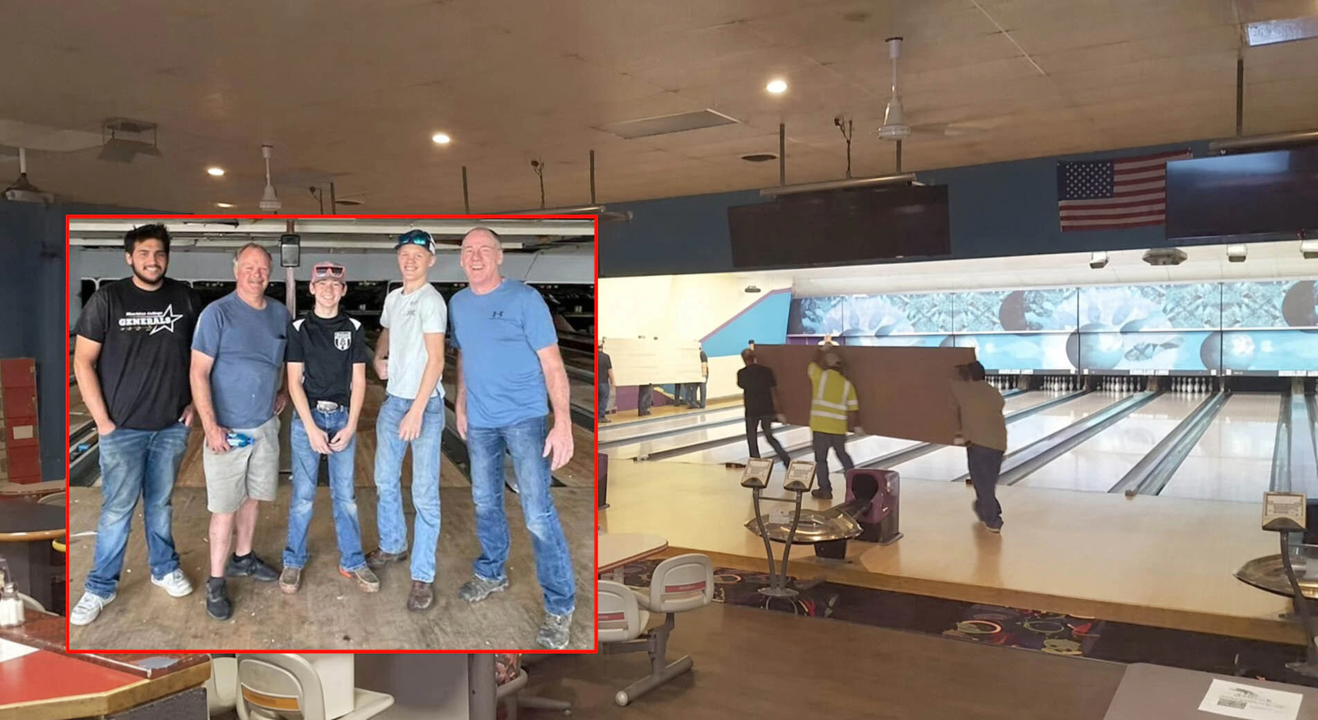 The Worland team who salvaged the bowling alley in Louisiana and brought it up to Worland