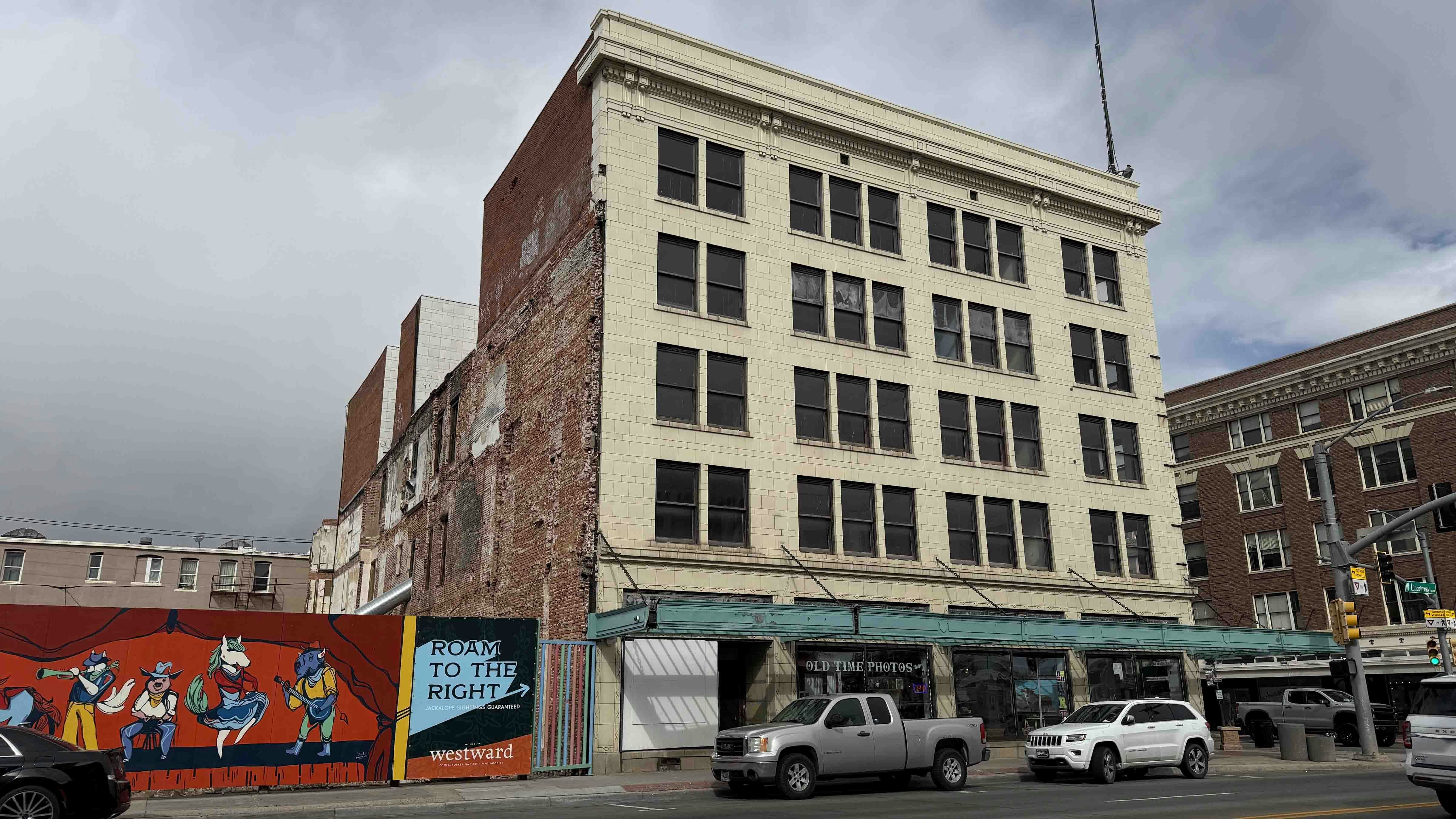 Another view of the Hynds Building and burnt-out area next to it known as "The Hole"