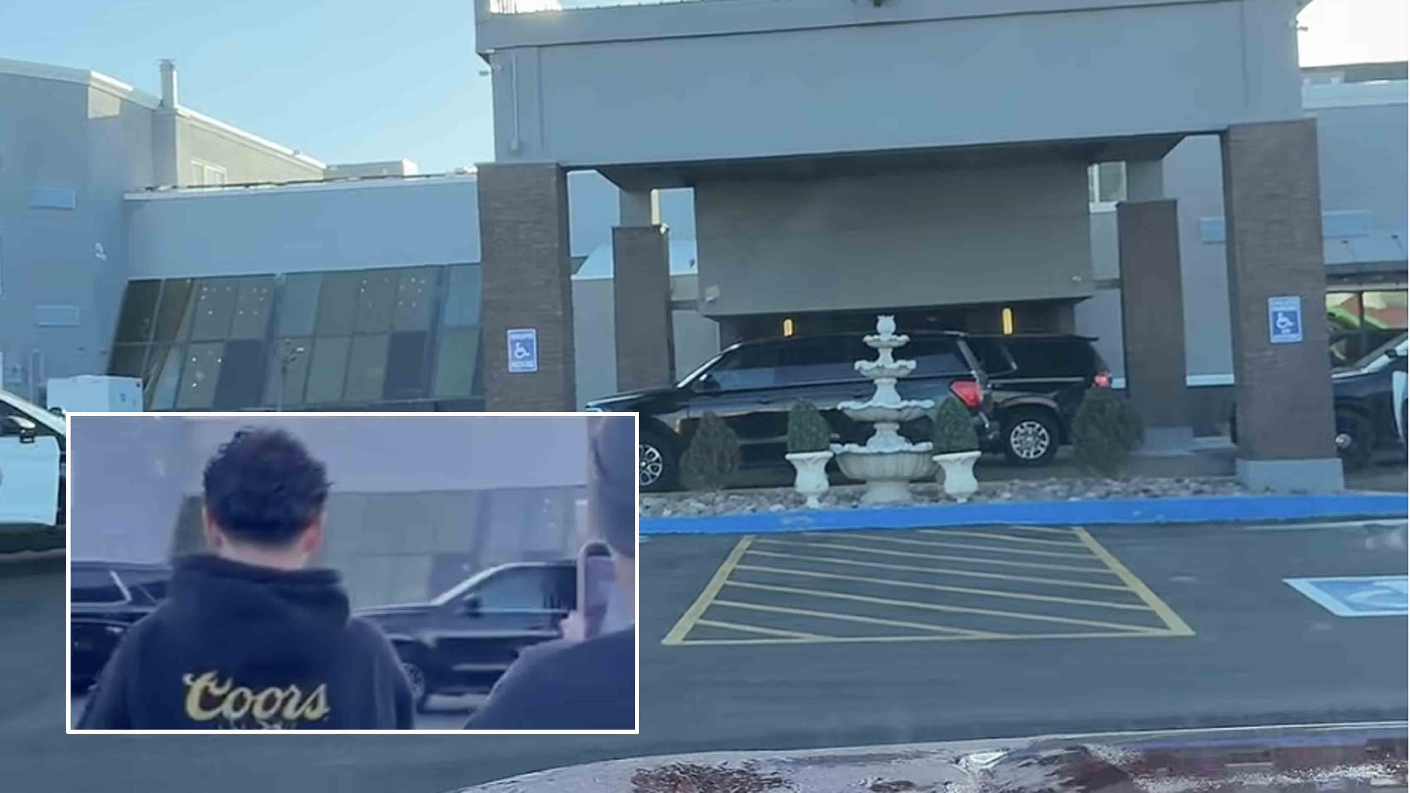 Screenshot of protestors outside of the Four Points Sheraton Hotel in Rock Springs on Thursday, January 29, 2026 (Screenshot: Megan Pope)