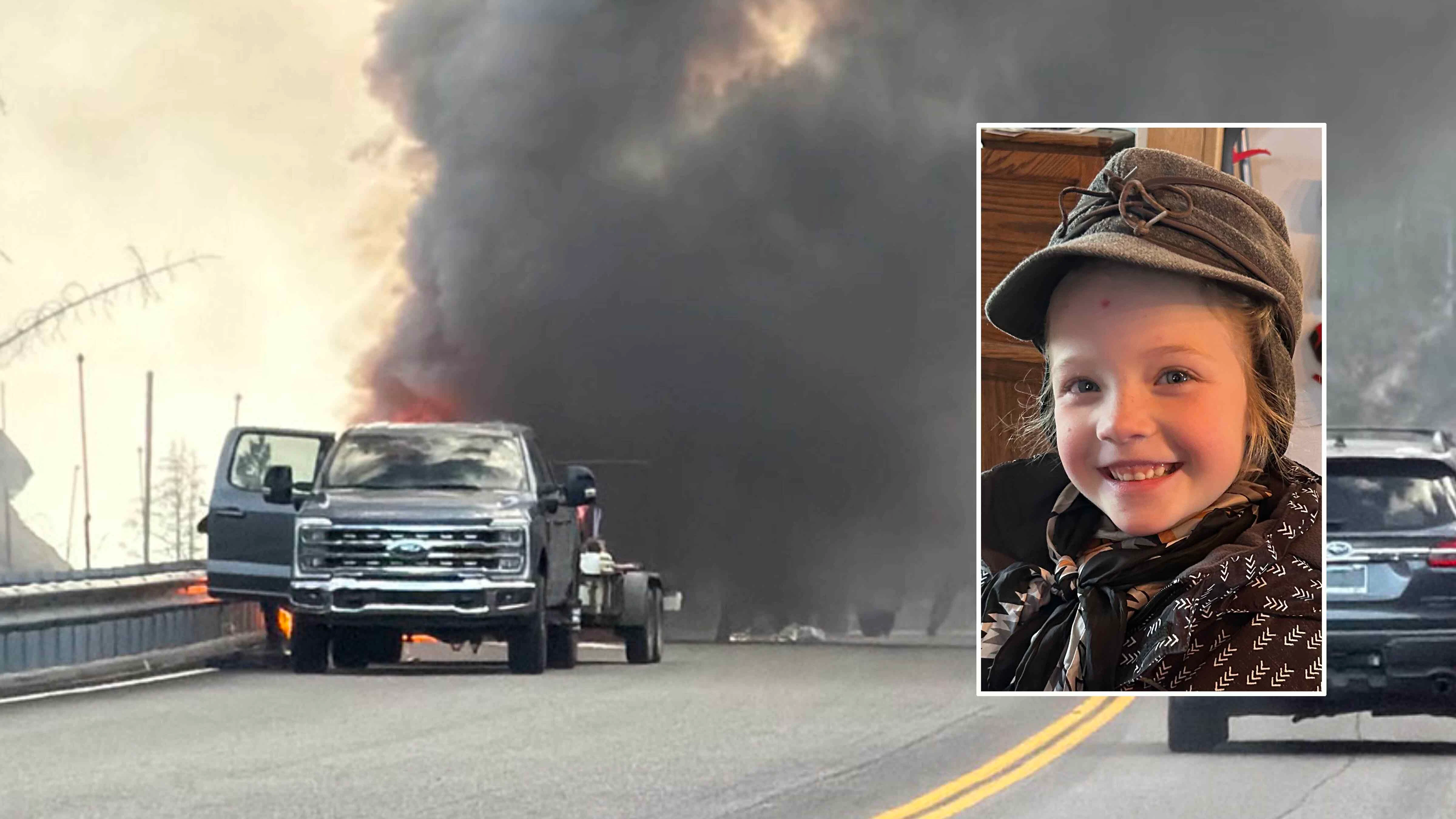 Kynzlee Rae Luthy, 8, of Hibbard, Idaho, died Friday after the pickup she was riding in exploded into flames.