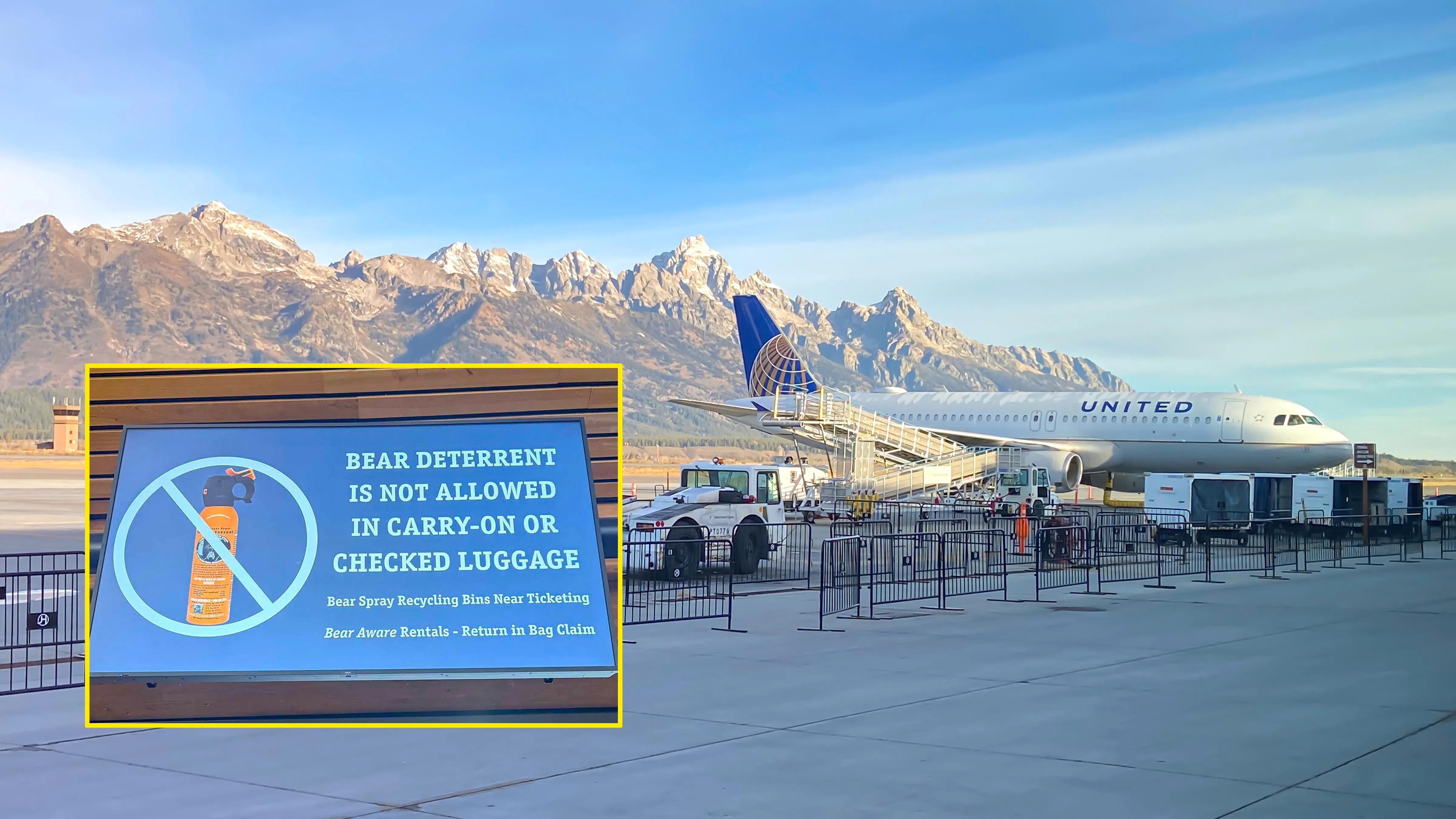 A sign at the Jackson Hole Airport reminds travelers that bear spray is forbidden on commercial flights.