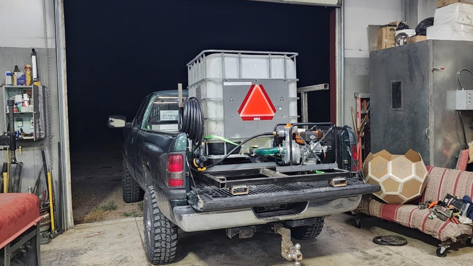 Aladdin, Wyoming, man Jason Williams brought his homemade firefighting rig to a fire in Weston County. He was up all night battling flames with volunteer firefighters.