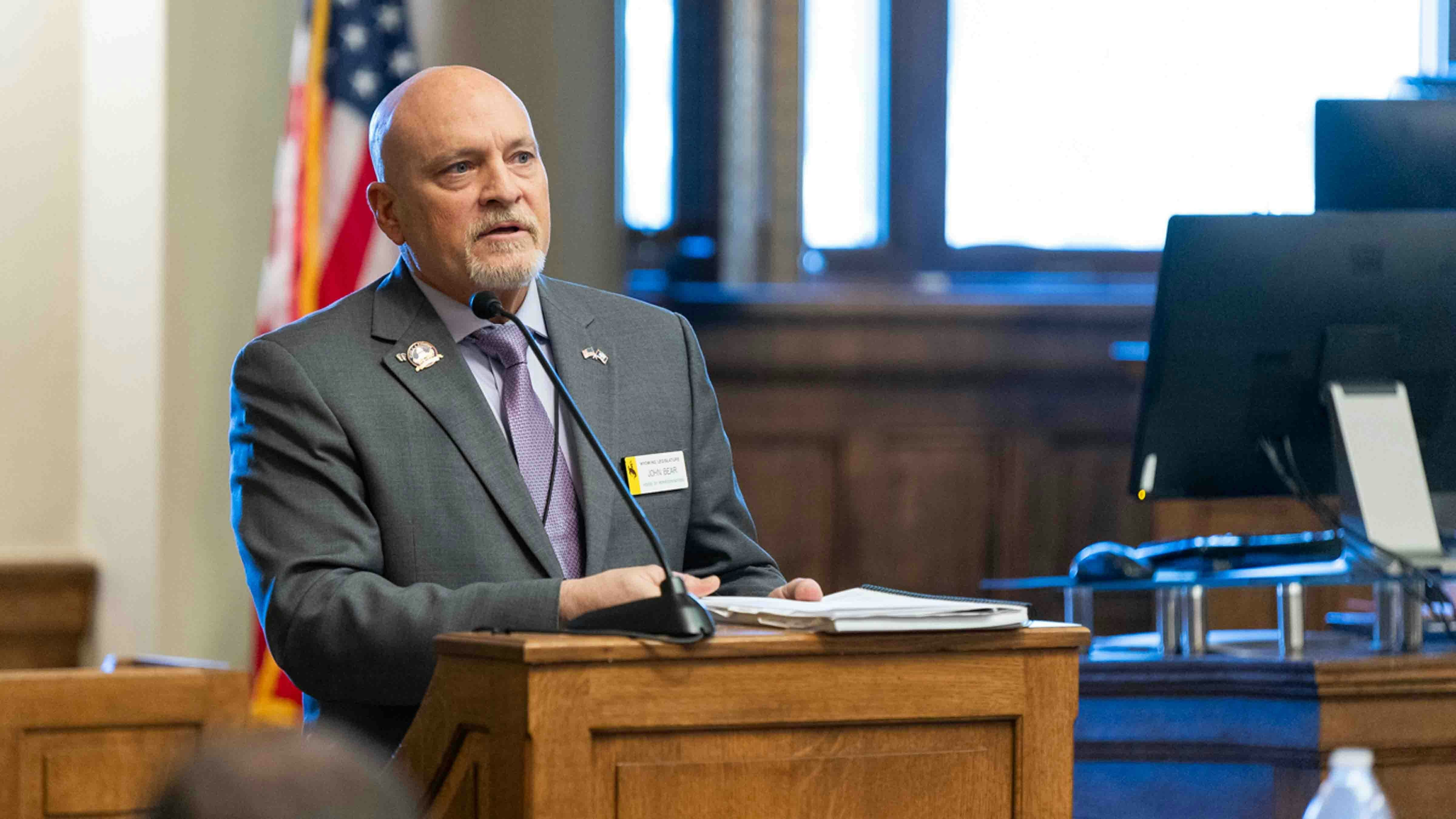 Rep. John Bear, R-Gillette, chairman of House Appropriations, presented the budget on the House floor