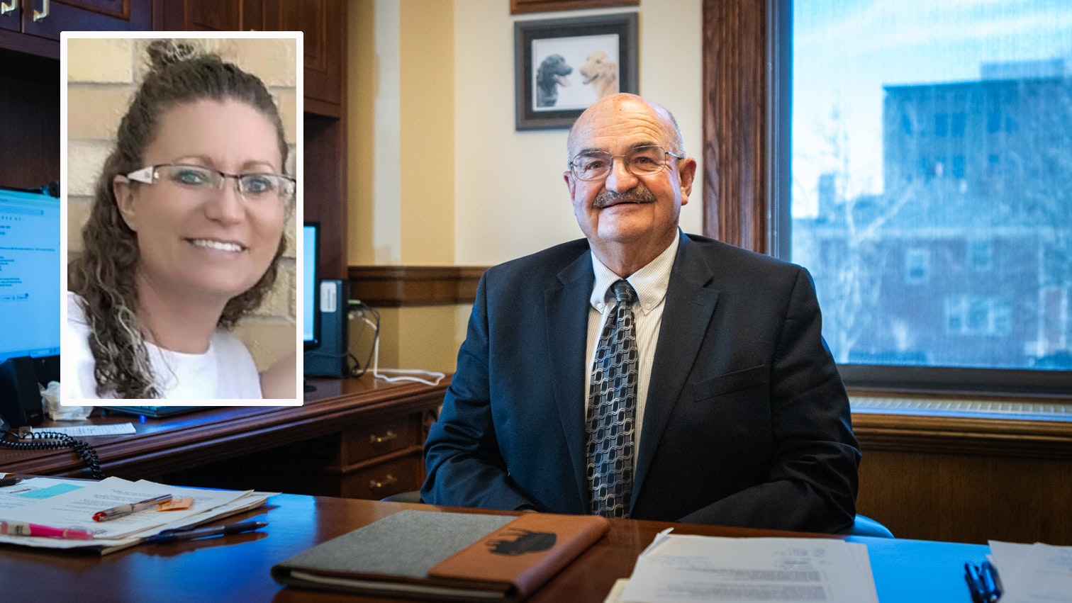 Wyoming Attorney General Keith Kautz (right). Inset photo: Weston County Clerk Becky Hadlock