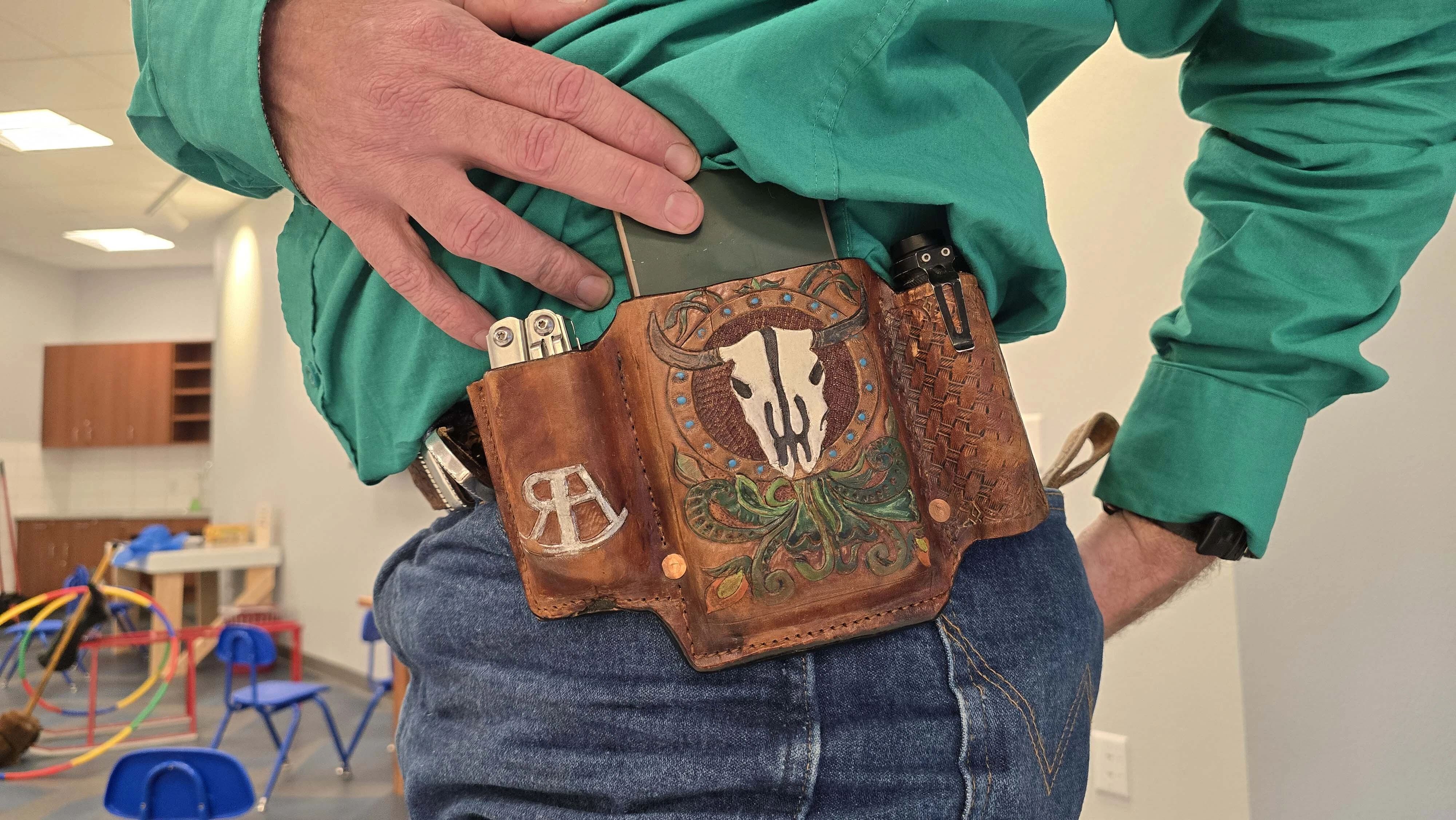 The sound of pounding hammers and children giggling rang at the Old West Museum during Cheyenne Frontier Days — a symphony to Cheyenne’s leatherman, Rob Underwood, there to demonstrate an old-world skill to a brand-new generation.