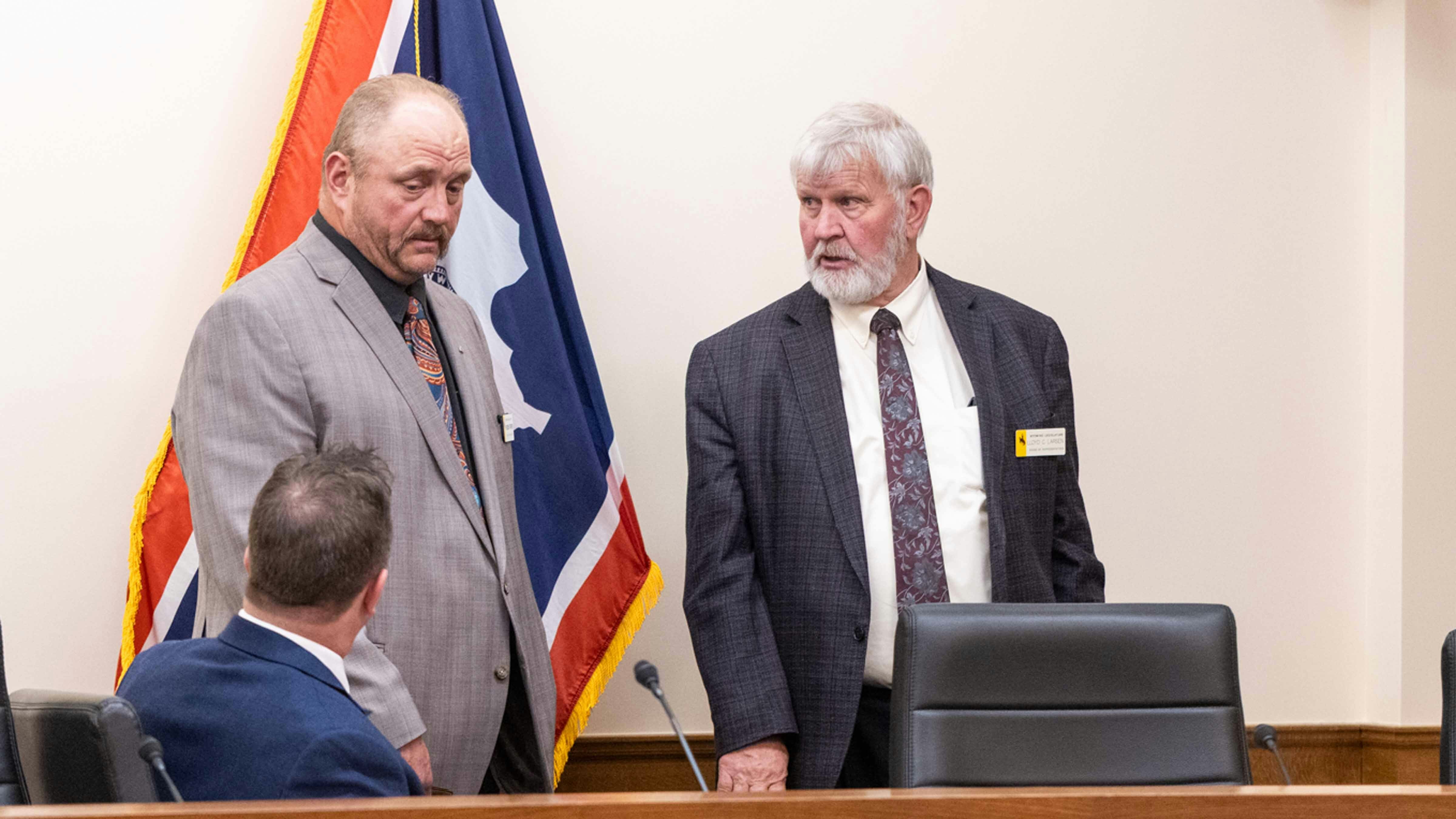 Rep. Lloyd Larsen (right) and Rep. Reuben Tarver (center) at the House Transportation Committee Meeting on for Bill HB0032 - English Proficiency-Commercial Motor Vehicle Drivers