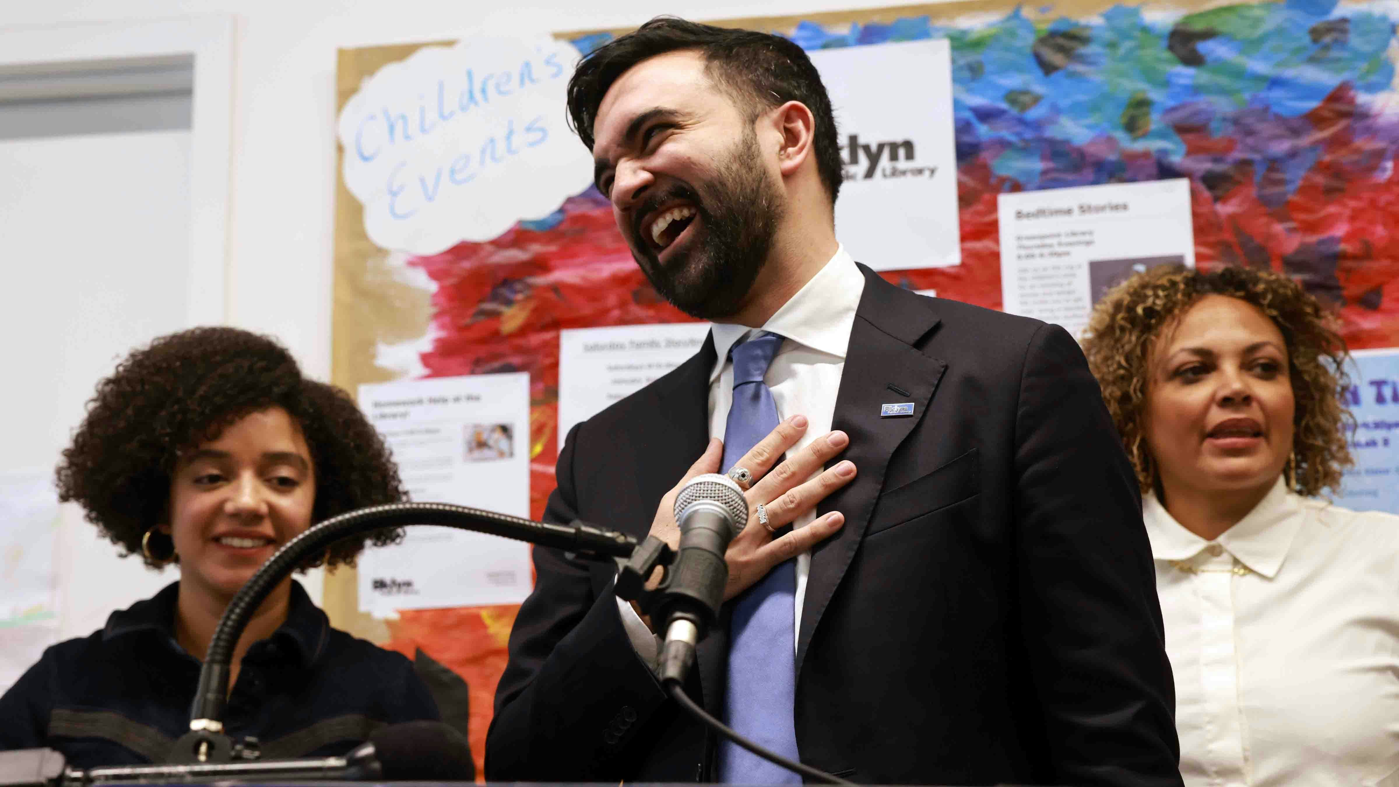 Mayor-elect Zohran Mamdani speaks to members of the media at a Brooklyn library to make a transition announcement for his administration on December 17, 2025 in New York City.