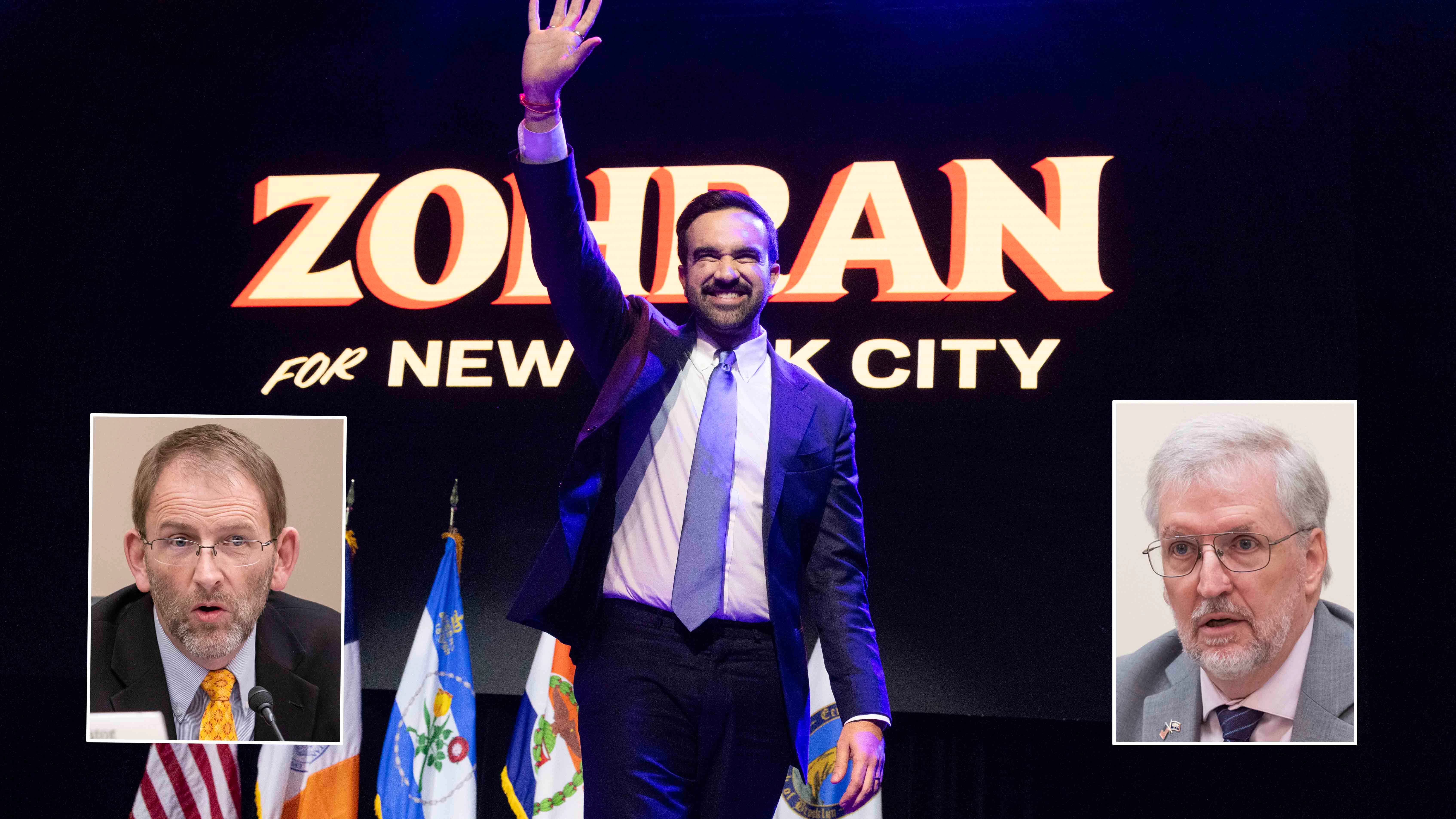 Above, New York City Mayor Zohran Mamdani with Wyoming Democratic legislators Chris Rothfuss, left, and Ken Chestek.
