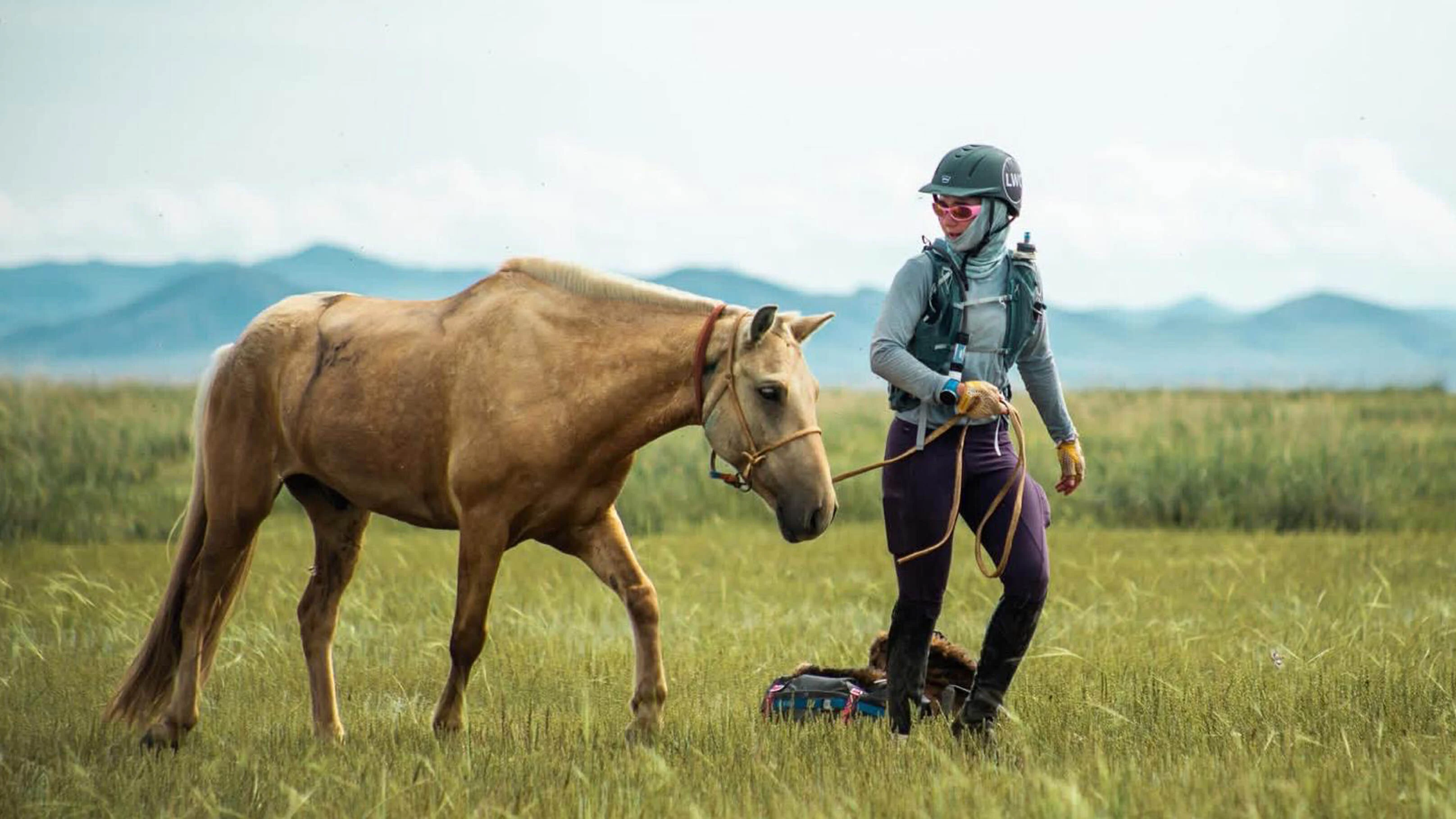 Lindsay Woods on Day Two of the 2026 Mongol Derby. Woods said this horse helped her catch up with the front-runners of the race, who she kept pace with until her race ended on Day 7 due to heatstroke and food poisoning.