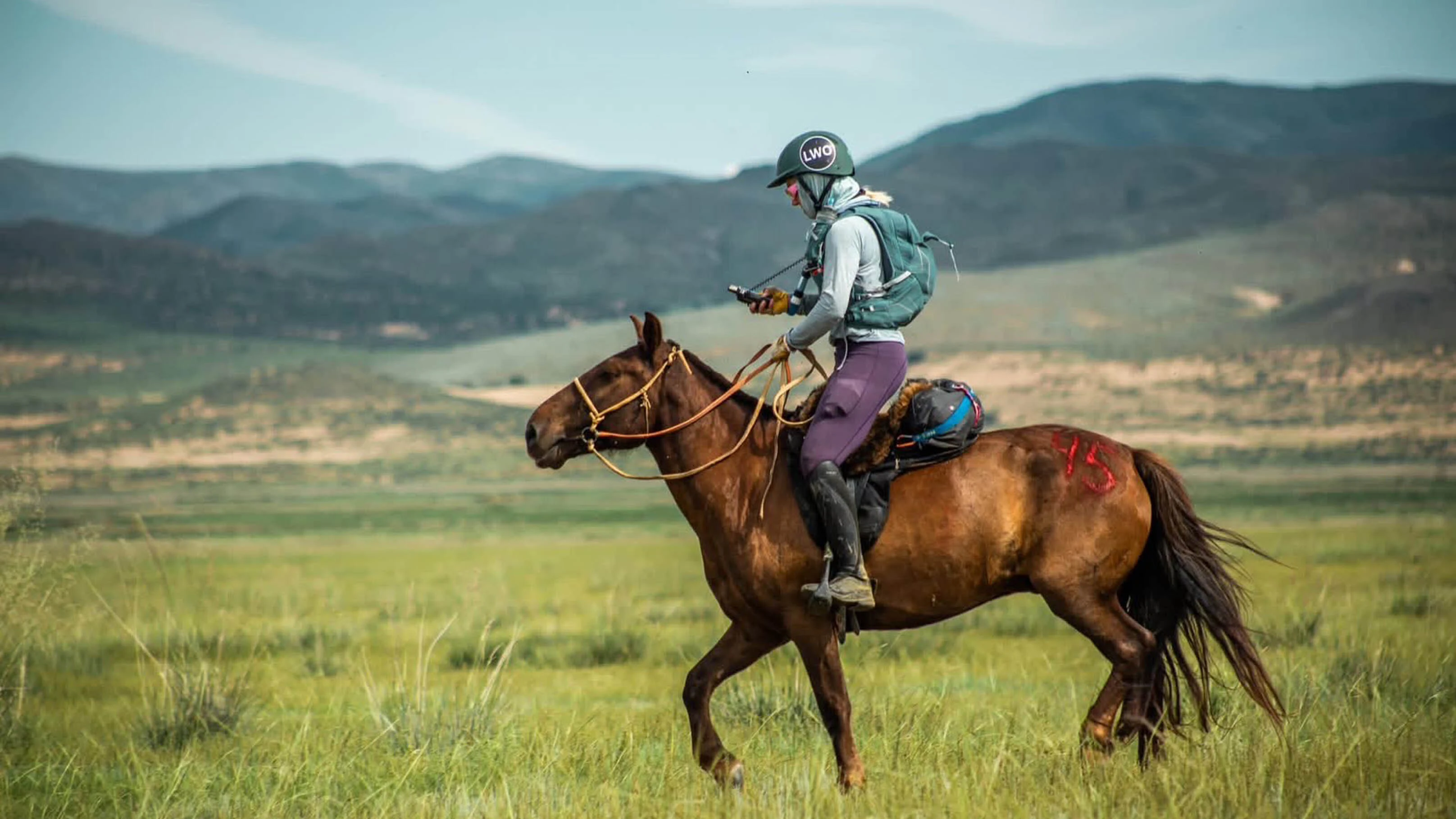 Lindsay Woods navigating across the Mongolian Steppe during the 2026 Mongol Derby. "I think I confirmed that my strategy works pretty darn well,” Woods said. “I was pacing and treating the horses while trying to track the leaders, became friends with the leaders, and just tried to keep an eye on them.