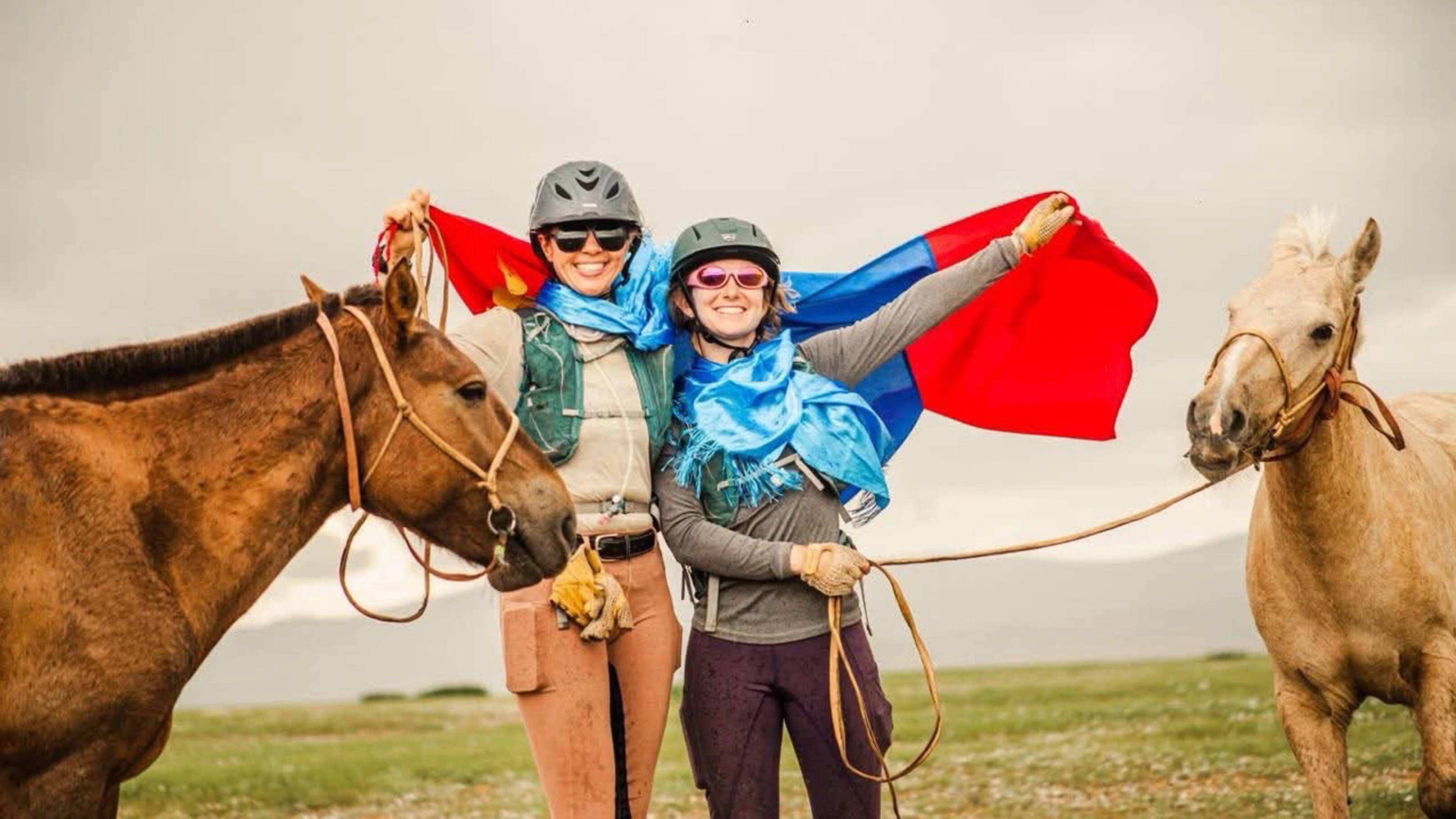 Lindsay Woods and Jarissa Sabal at the finish line of the 2026 Mongol Derby. Woods was eliminated on Day 7, but joined a group of other riders to ride the last leg of the race during "the most fun ride I had the whole time" on Day 10.