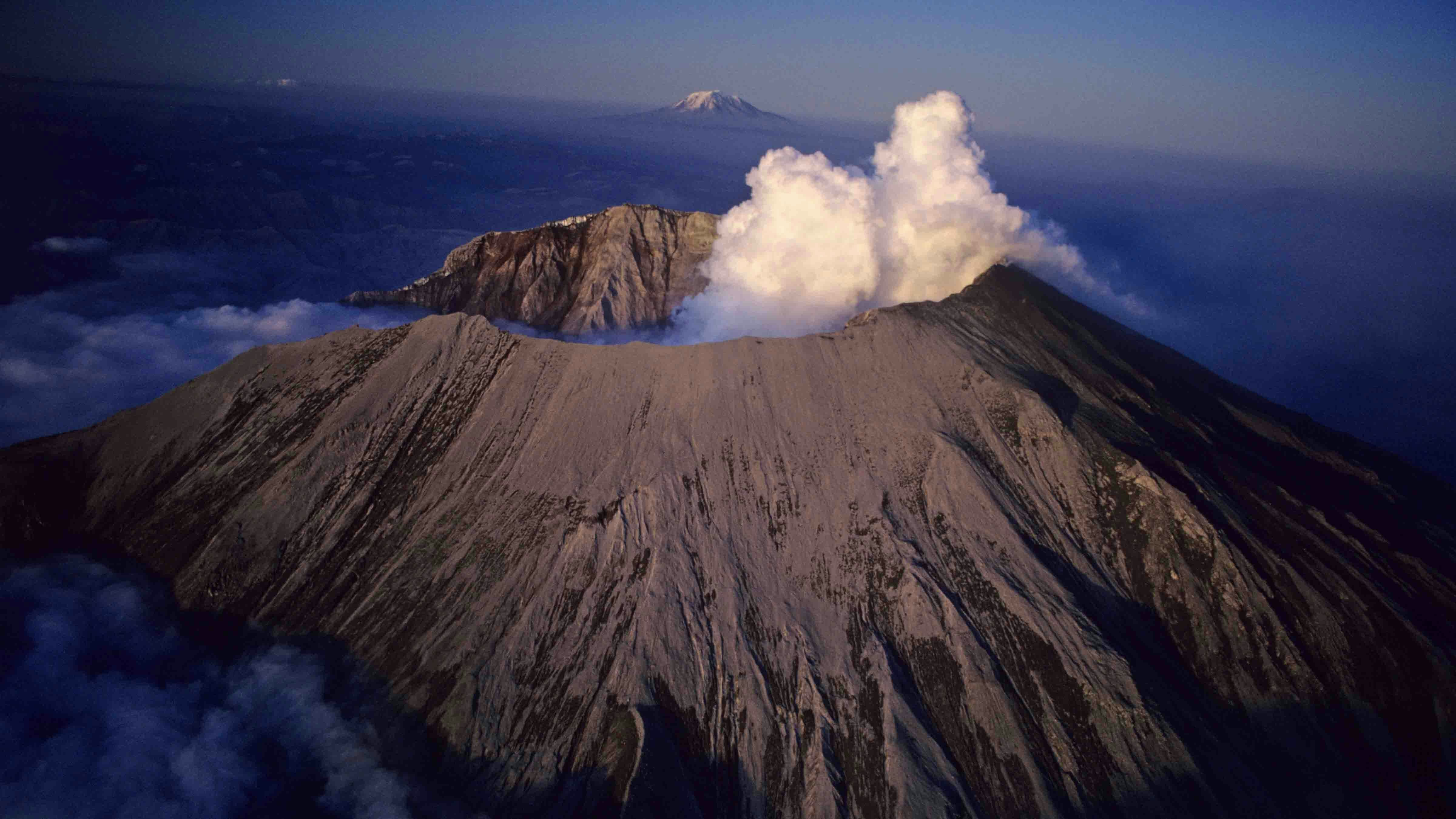 1980s Smoking Horseshoe-Shaped Crater Top Of Mount Saint Helens After A Major Eruption May 18 1980 Washington USA.