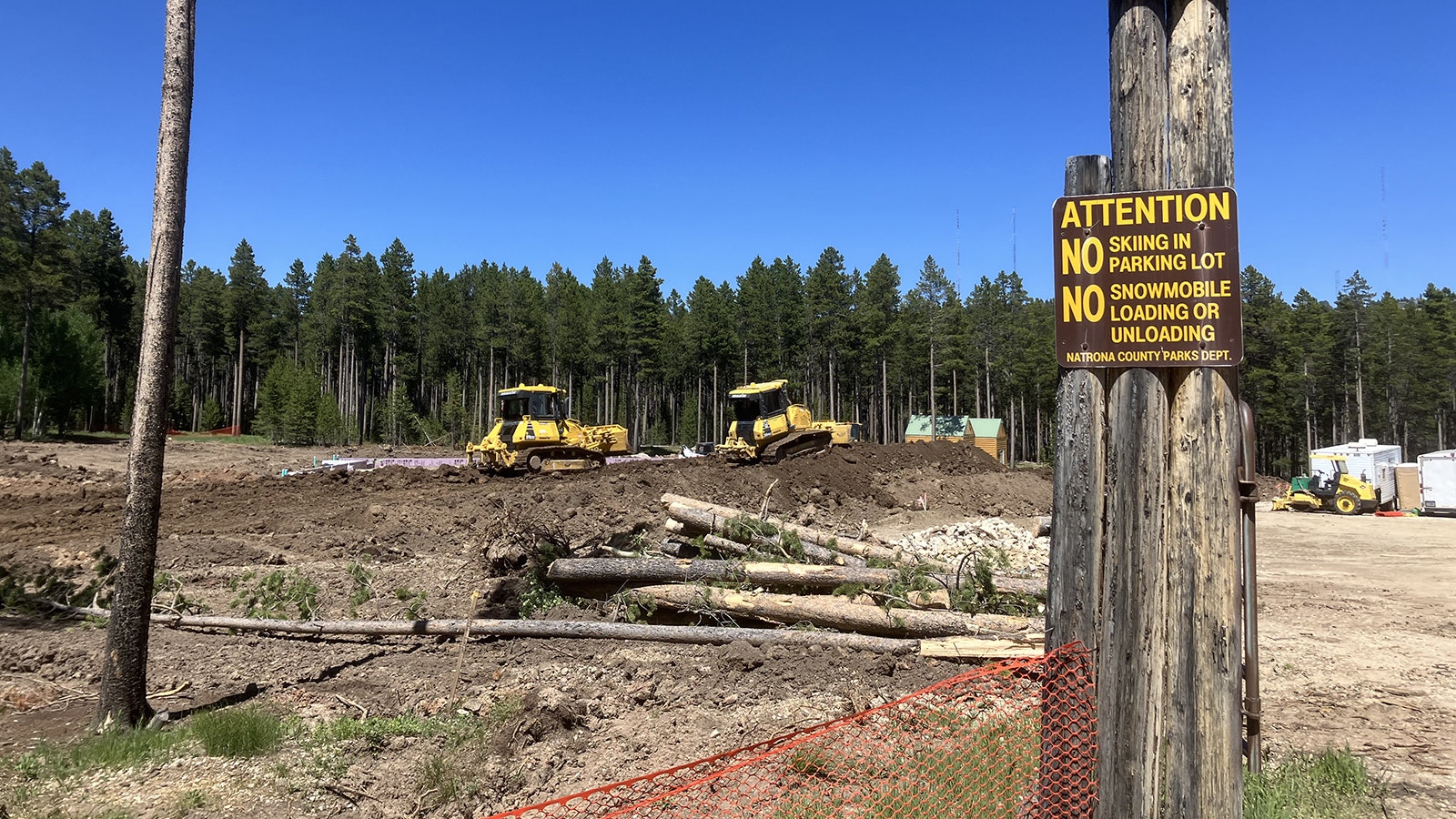 Natrona County contractors work on construction of a lodge at the top of Casper Mountain. The county has said that if County Road 505 is blocked, deliveries of material to the site could be affected.