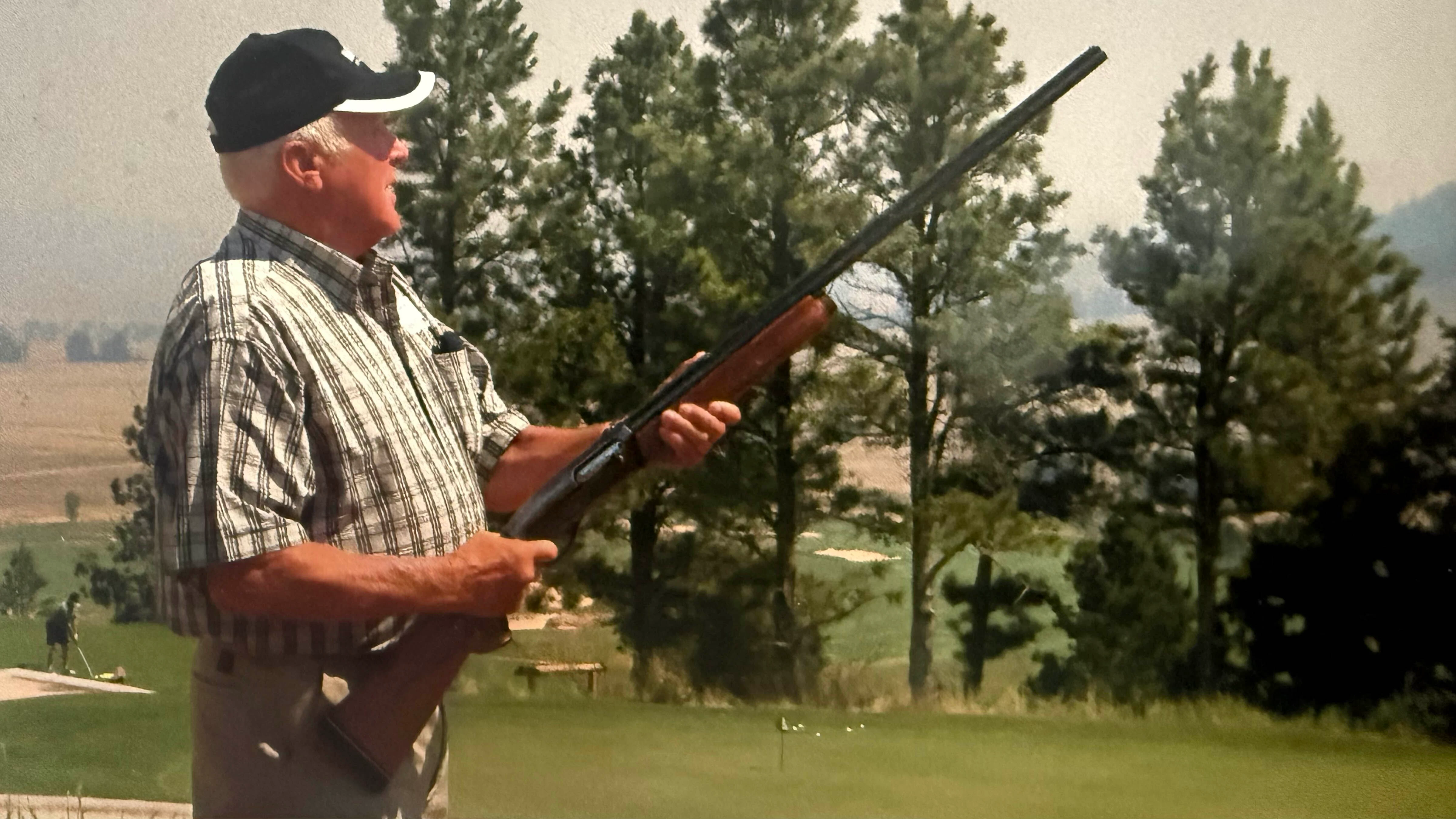 Jim Sr. Neiman launching a golf tournament with a shotgun start. He wanted the golf course to help diversify the local economy.