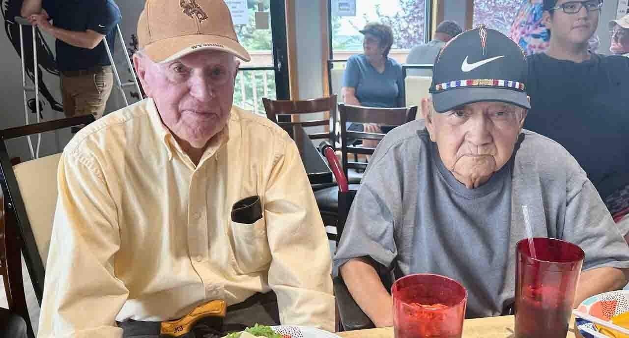 Two Fremont County pioneers sat together in August:  Jack King, 98, (left) and Alfred Redman,87.  Both died recently.