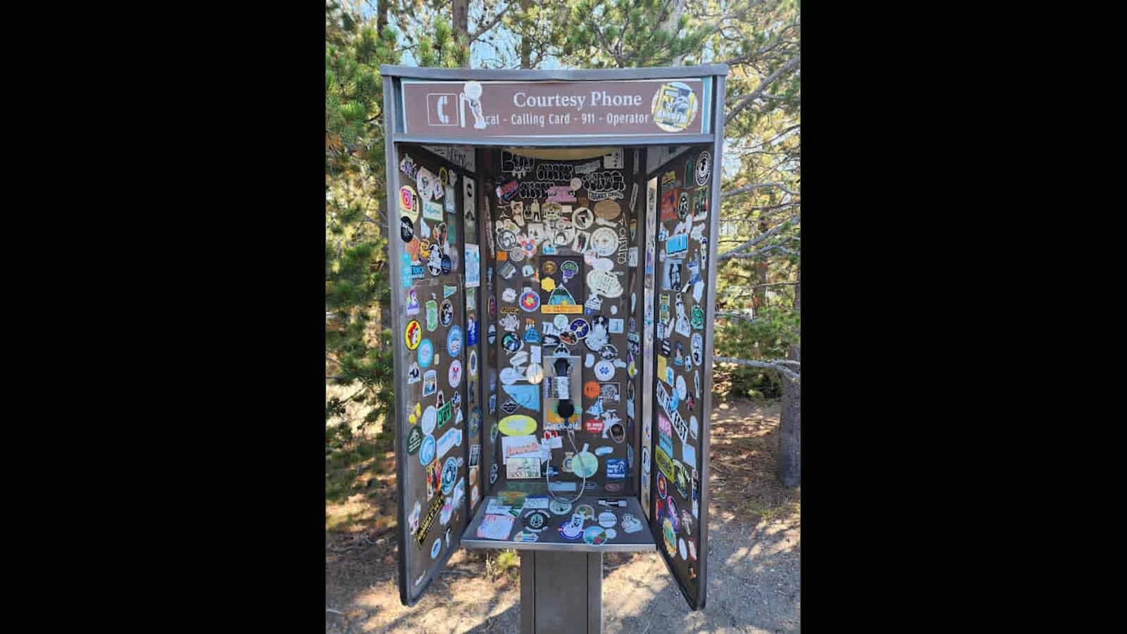 The publicly-accessible phone booth at the Norris Geyser Basin. These payphones used to be critical tools for Yellowstone's staff, but they've become increasingly obsolete as cell service and fiber optic cables improve throughout the park.