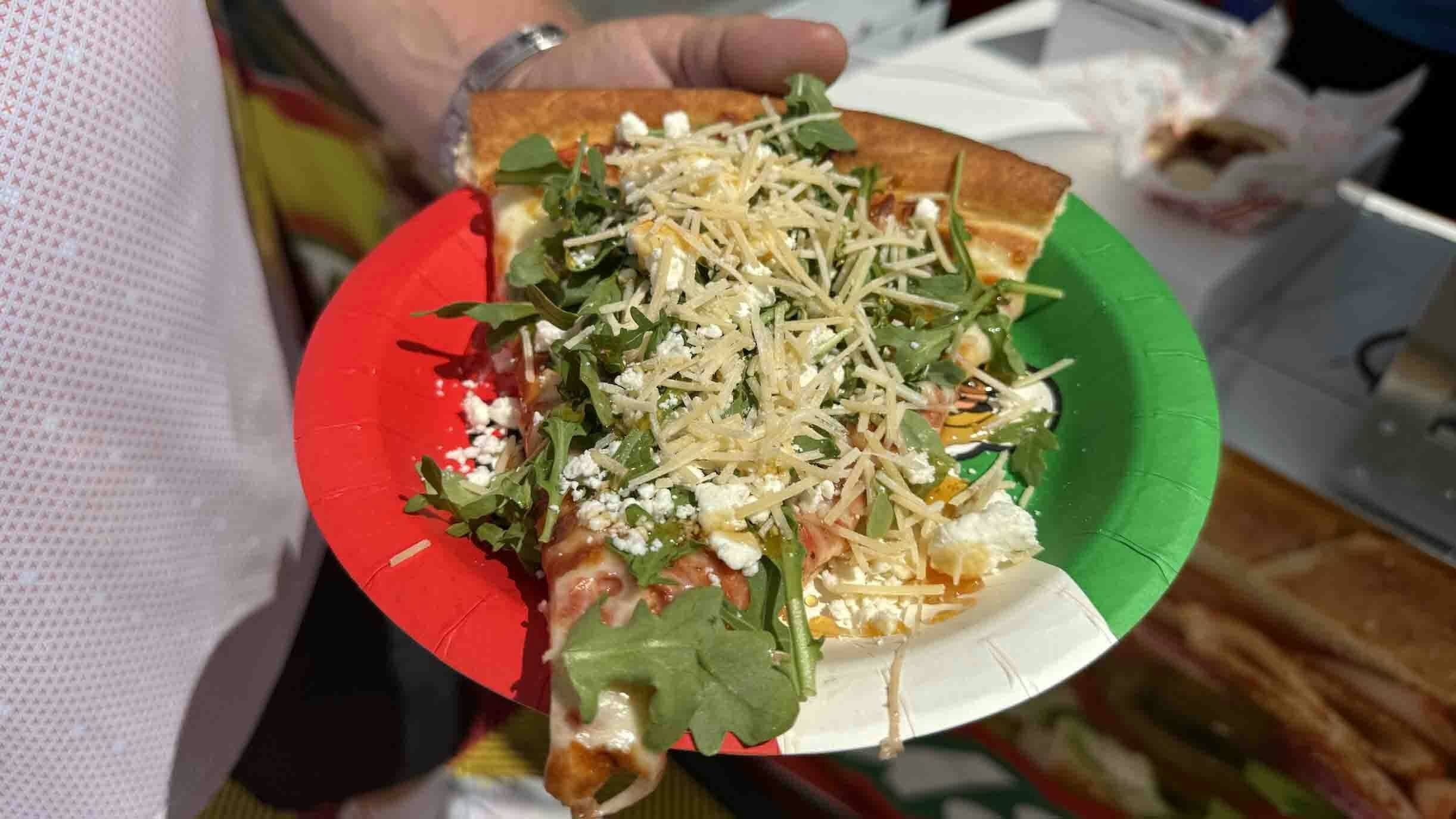 Pistachio goat cheese pizza drizzled with hot honey. A favorite food item from Fun Biz, the exclusive concessionaire for Cheyenne Frontier Days