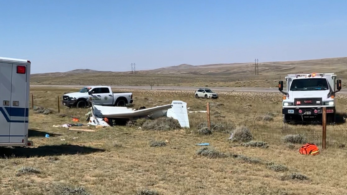 Plane Crashes Between Two Moving Cars On Highway 30 Near Medicine Bow   Plane Crash 2 9 6 22 