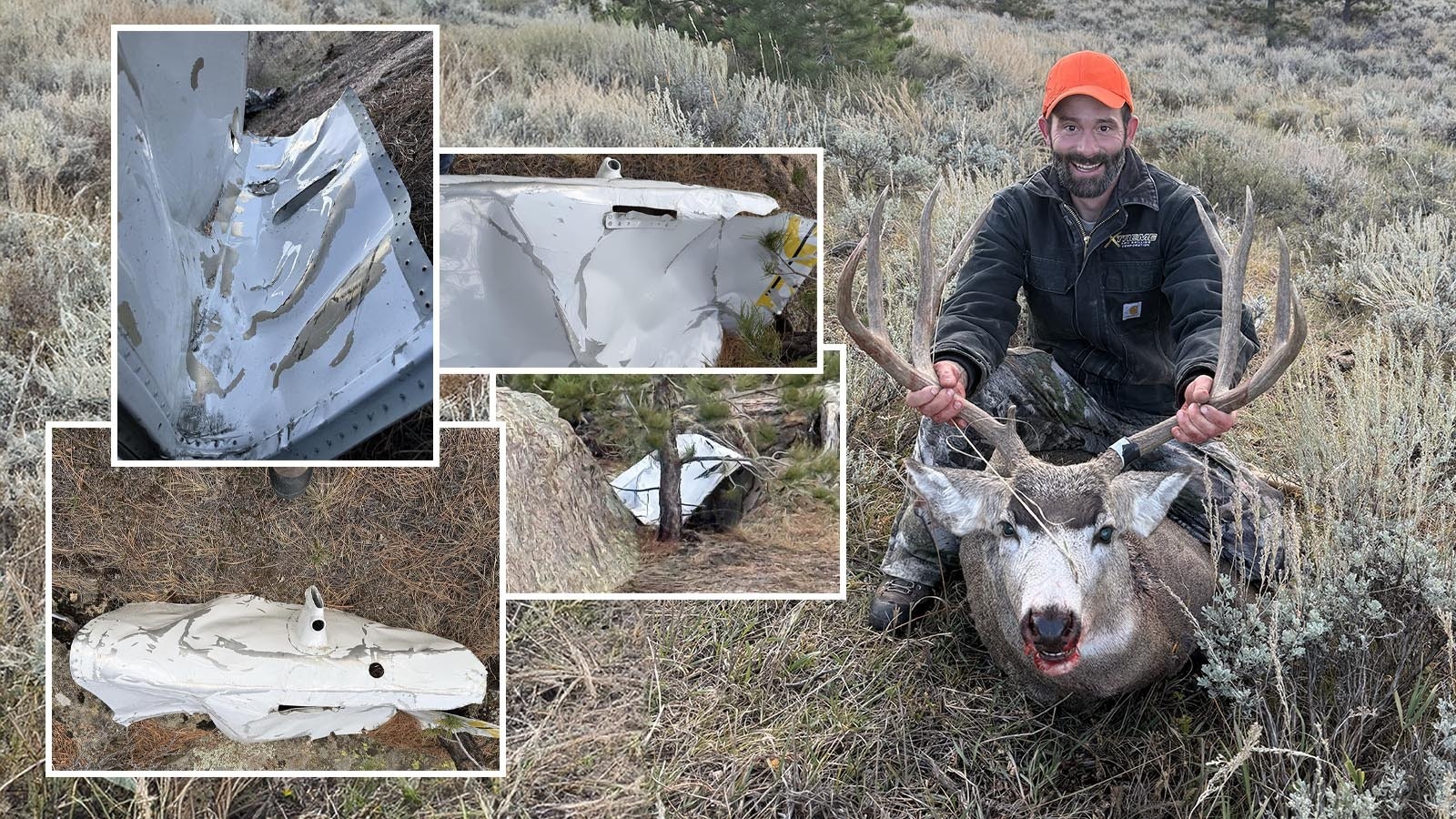 Elk Hunter Chris Holden found these aircraft parts Wednesday afternoon near Laramie Peak in Converse County. It’s thought that they might have blown off a plane in mid-flight.