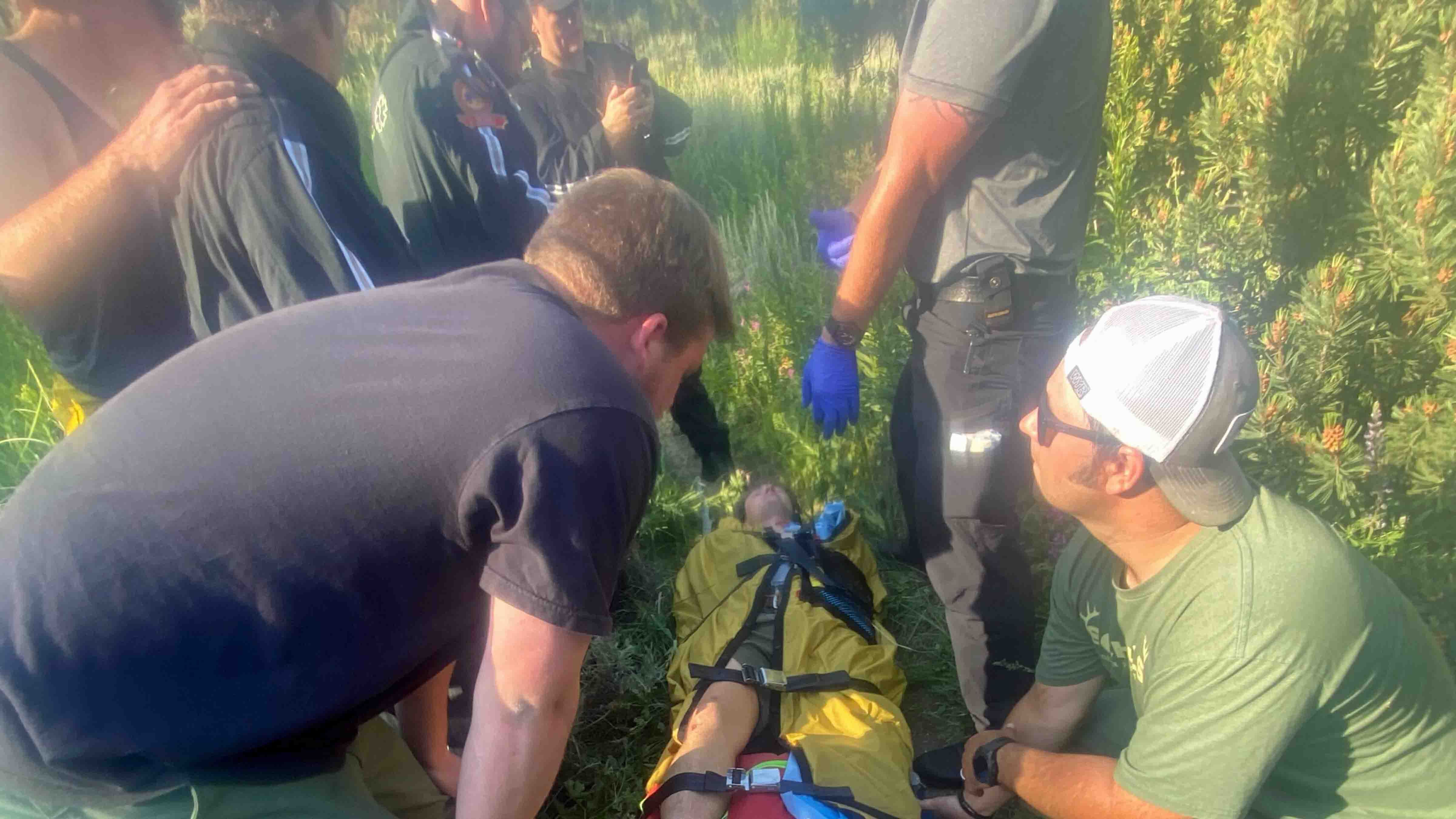 Emergency responders evacuate Schwahn hours after he got bit by a rattlesnake on Heart Mountain.