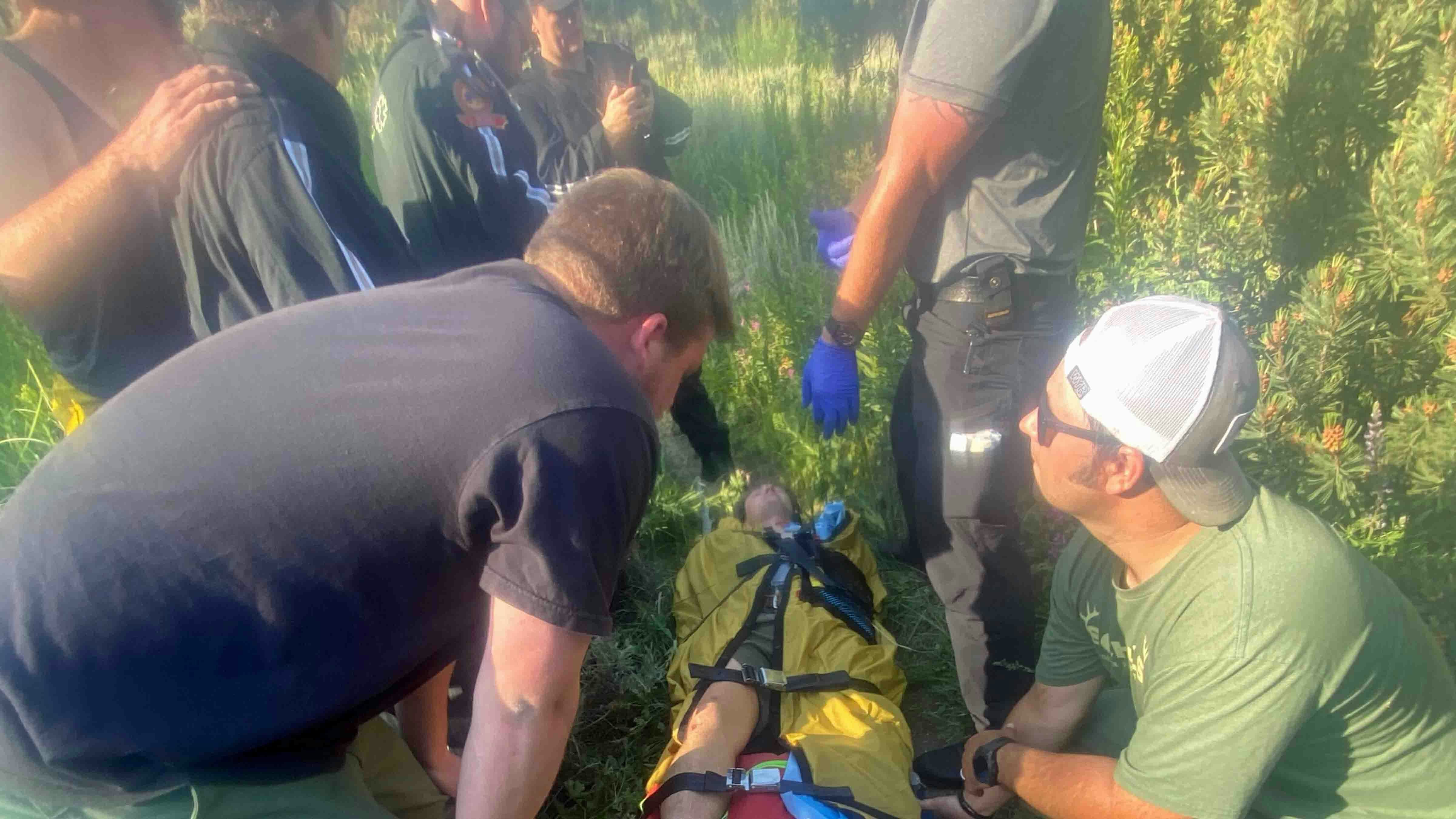 Emergency responders evacuate Schwahn hours after he got bit by a rattlesnake on Heart Mountain.