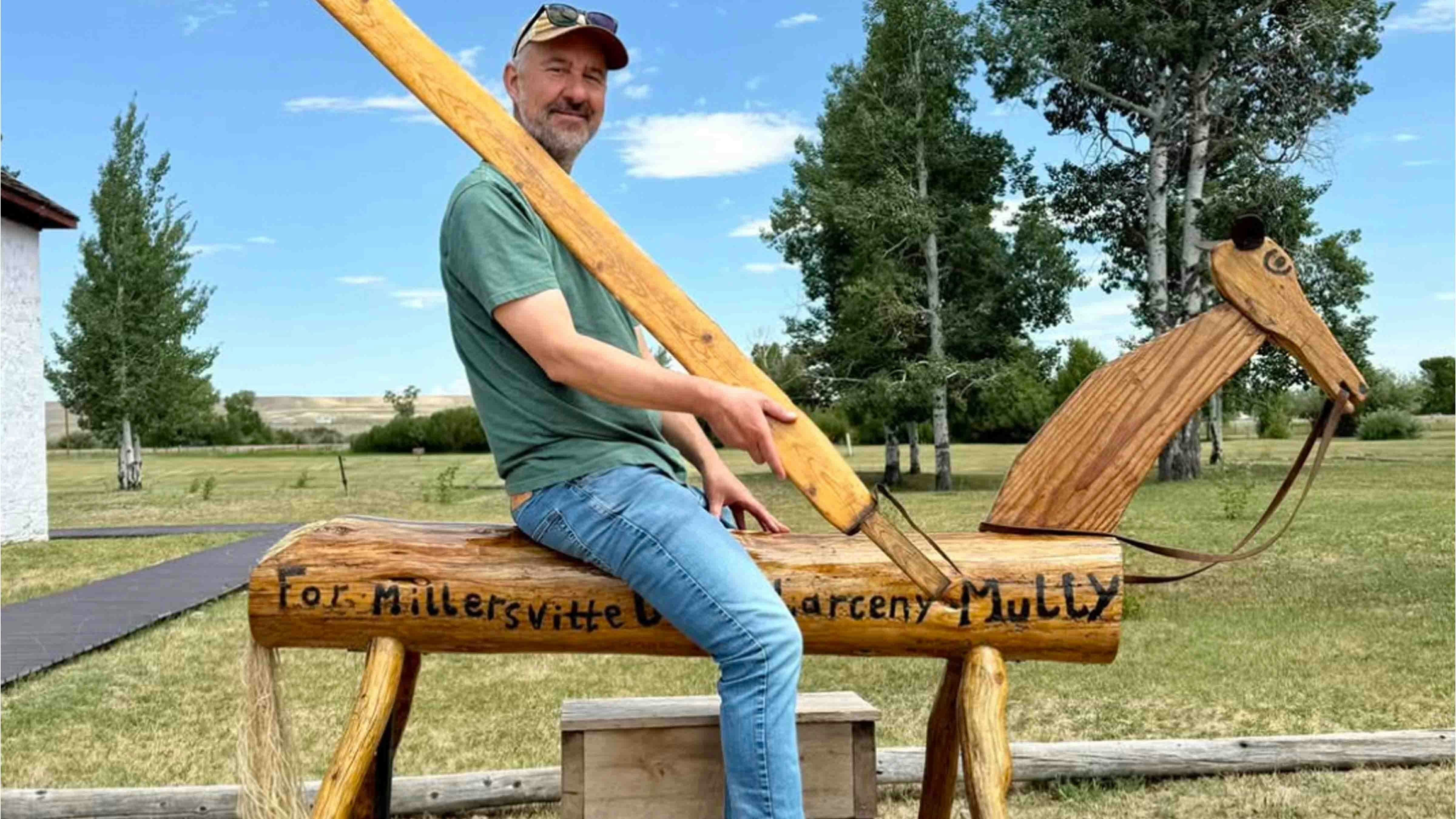 Justin Robbins, who has a very popular YouTube page, about hiking demonstrated the punishment horse at Ft. Bridger