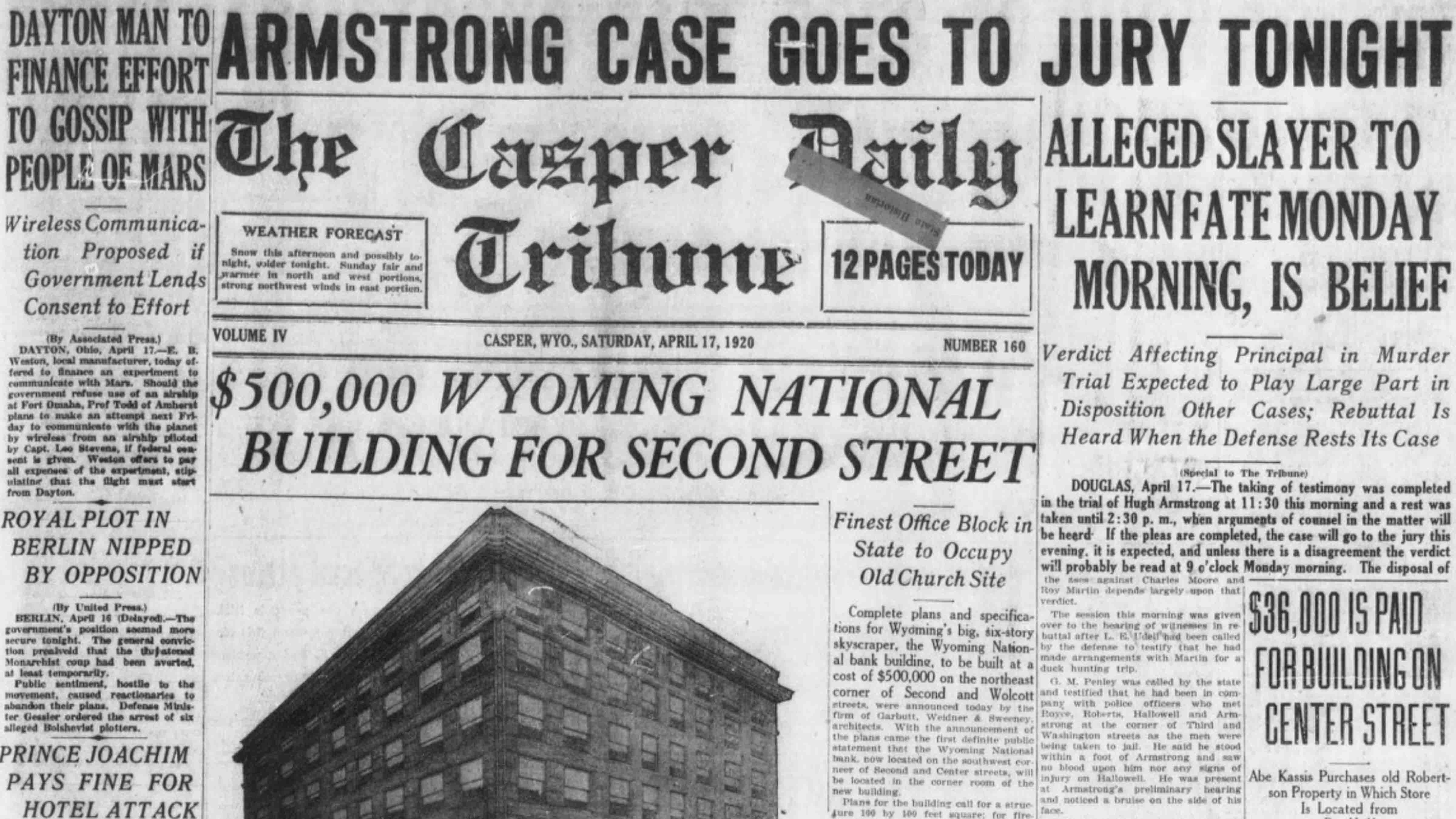 The Casper Daily Tribune tells its readers that the case is going to the jury in its April 17, 1920 edition.