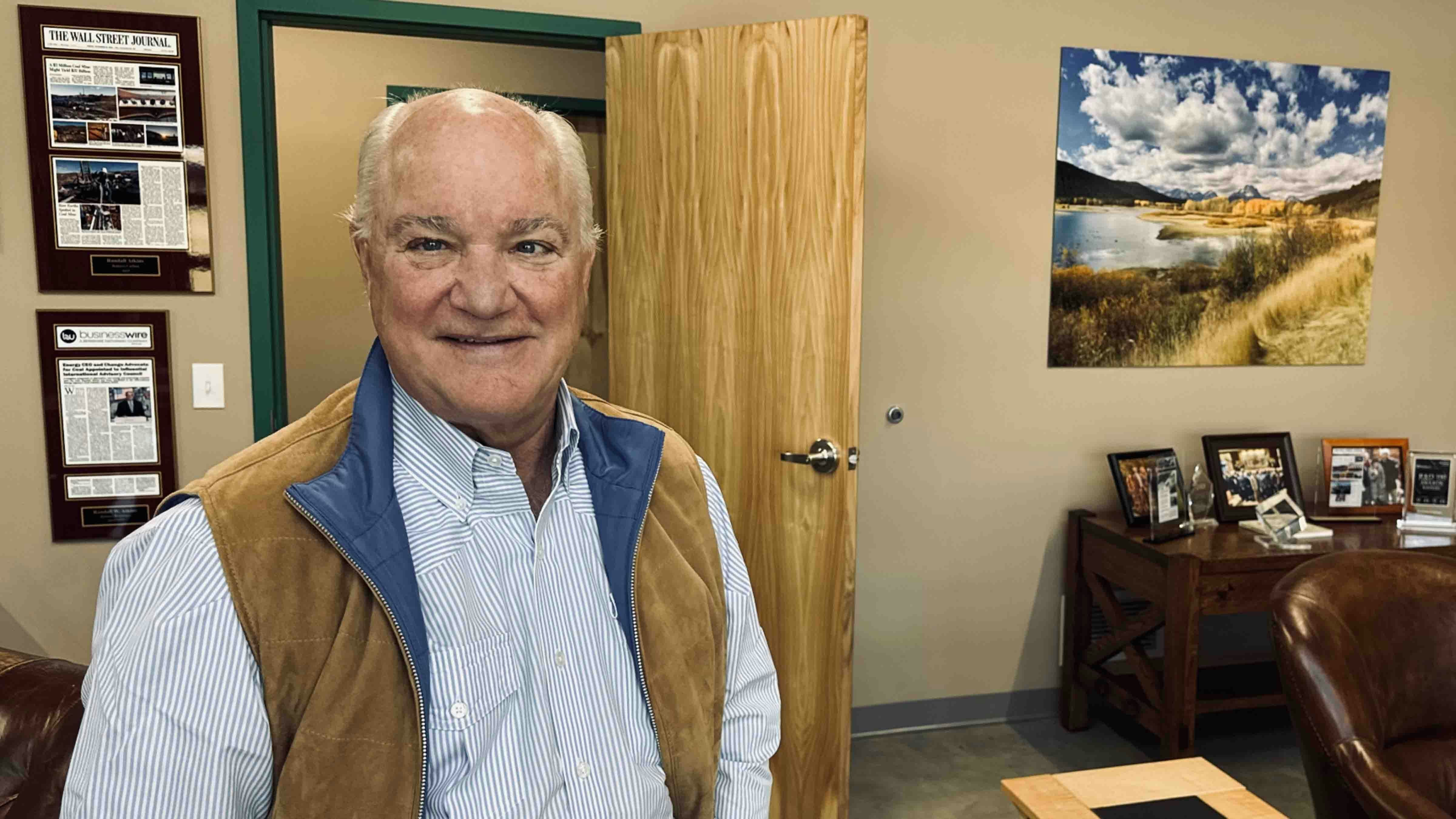 Randall Atkins, chairman and CEO of Ramaco Resources Inc., stands in his office at the Innovation of Carbon Advancement of Materials, or iCAM, in Ranchester, Wyoming.