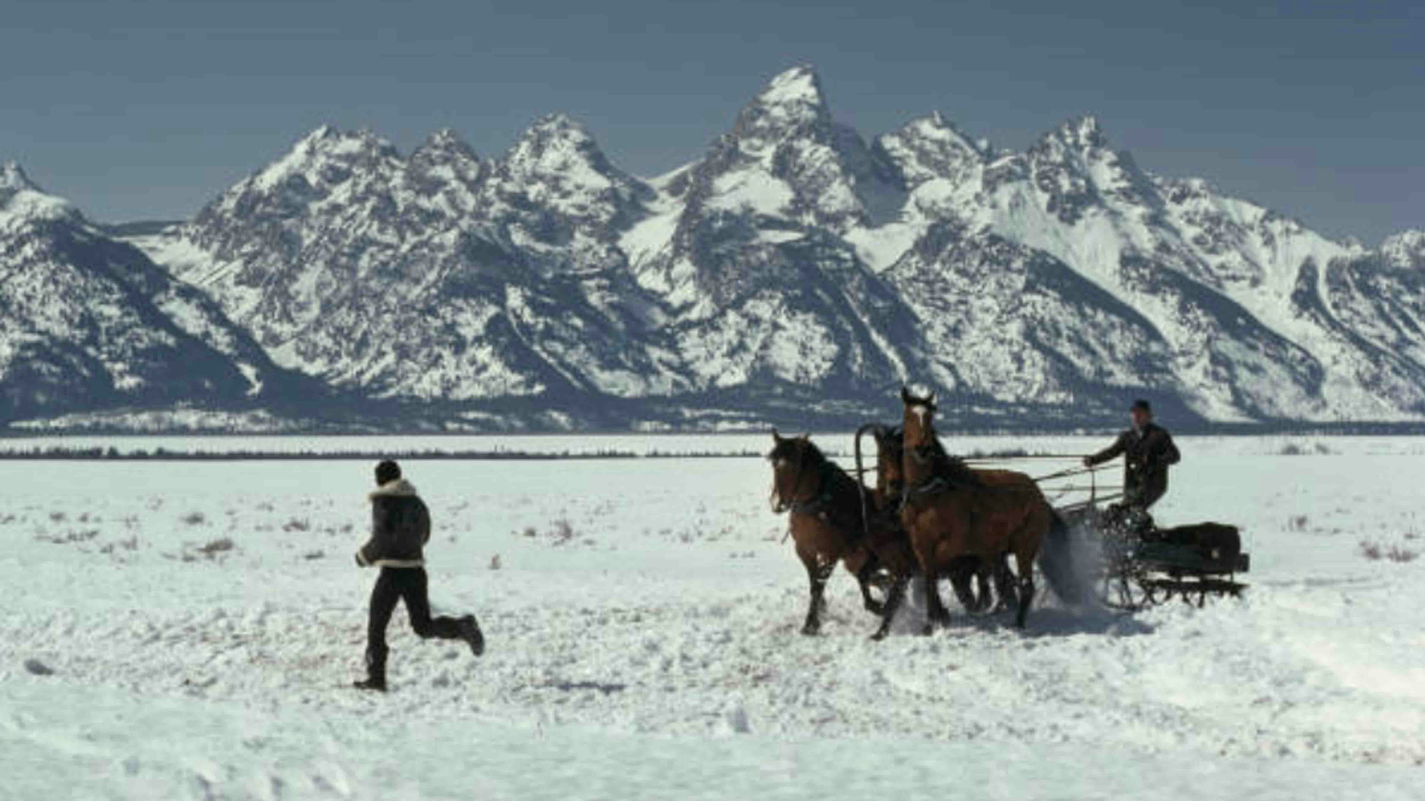 Rocky jogging past Siberian villagers, filmed in Jackson Hole, Wyoming.