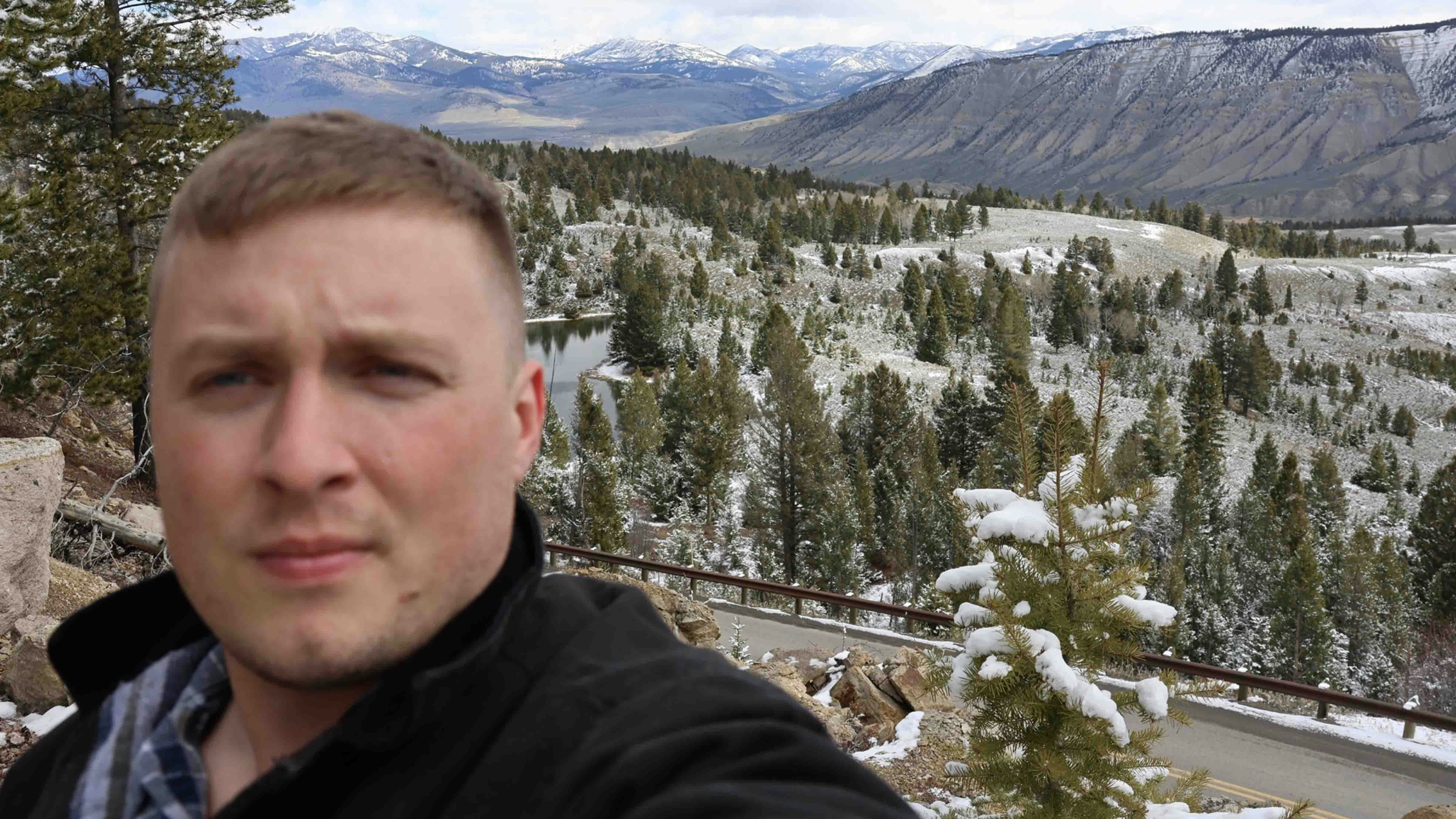 Lucas Fussner in a selfie with mountains, posted to his Facebook page this spring.