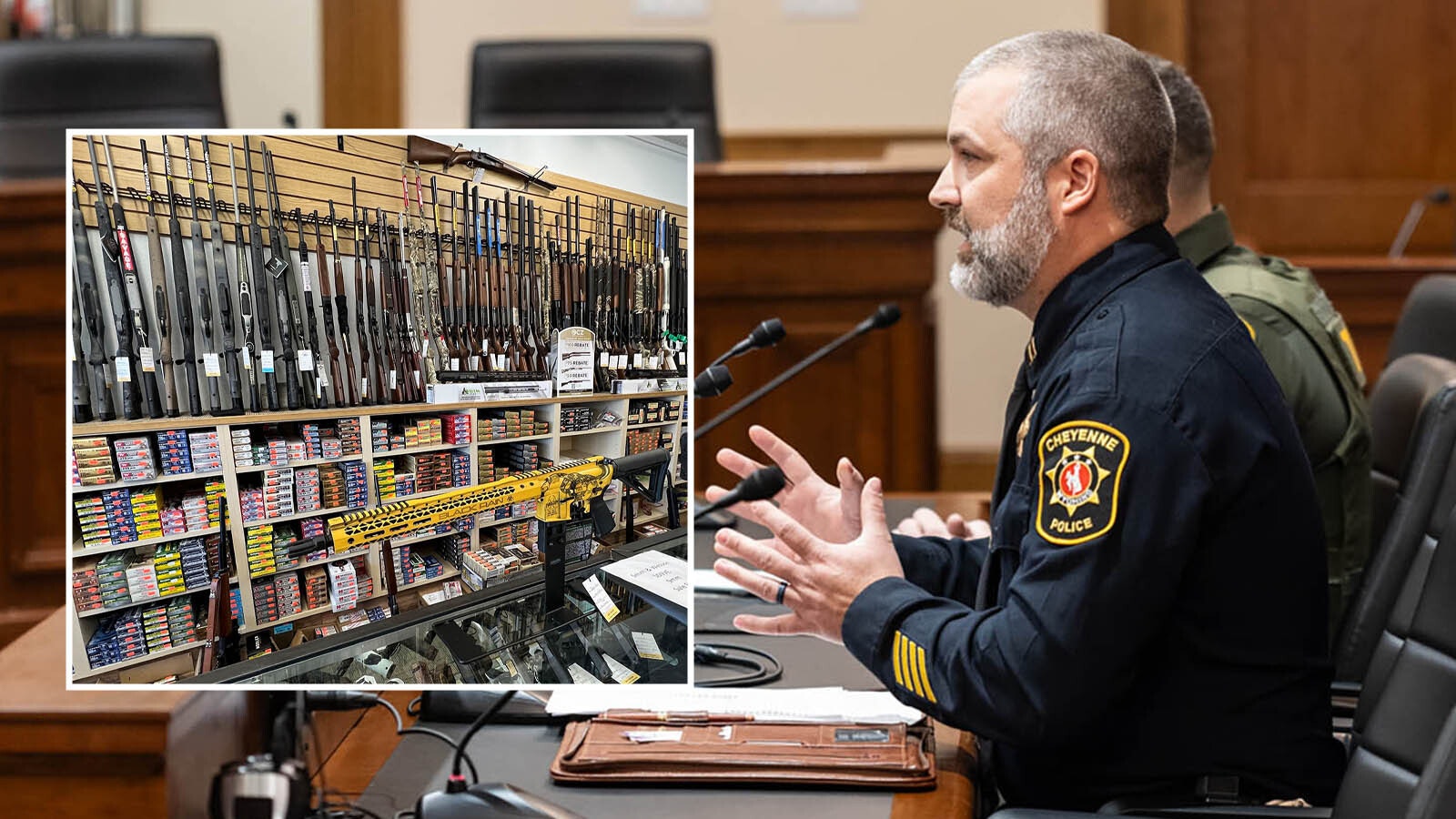 Capt. David Jones of the Cheyenne Police Department testifies about Senate File 196, which would have prohibited state agencies from enforcing federal gun laws that clash with Wyoming's.