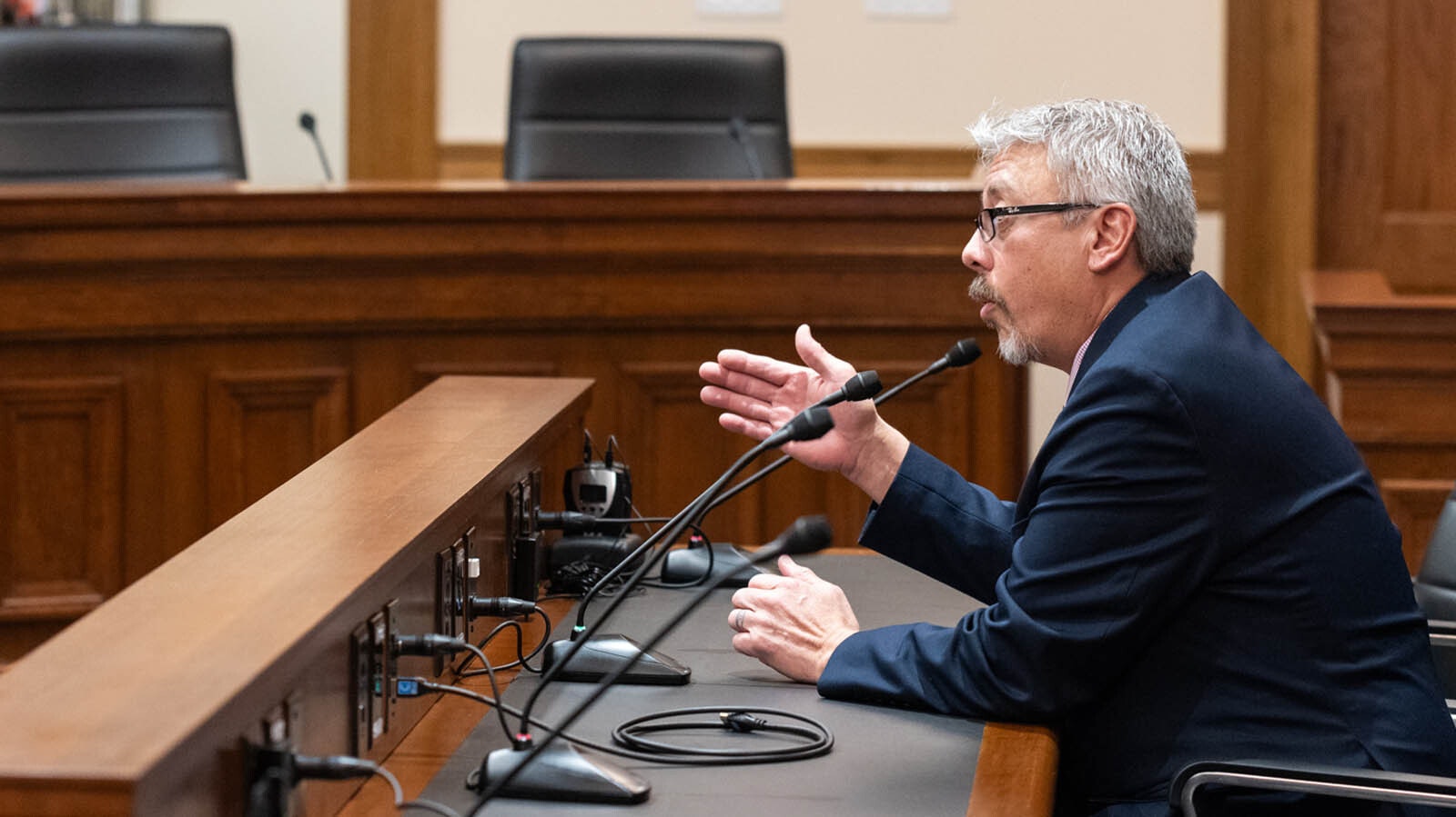 Former state senator Anthony Bouchard of Cheyenne testifies about Senate File 196, which would have prohibited state agencies from enforcing federal gun laws that clash with Wyoming's.