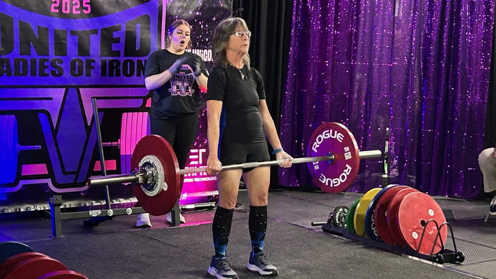 Suzanne Luhr deadlifts during the United Ladies of Iron Competition in Evanston in May 2025.