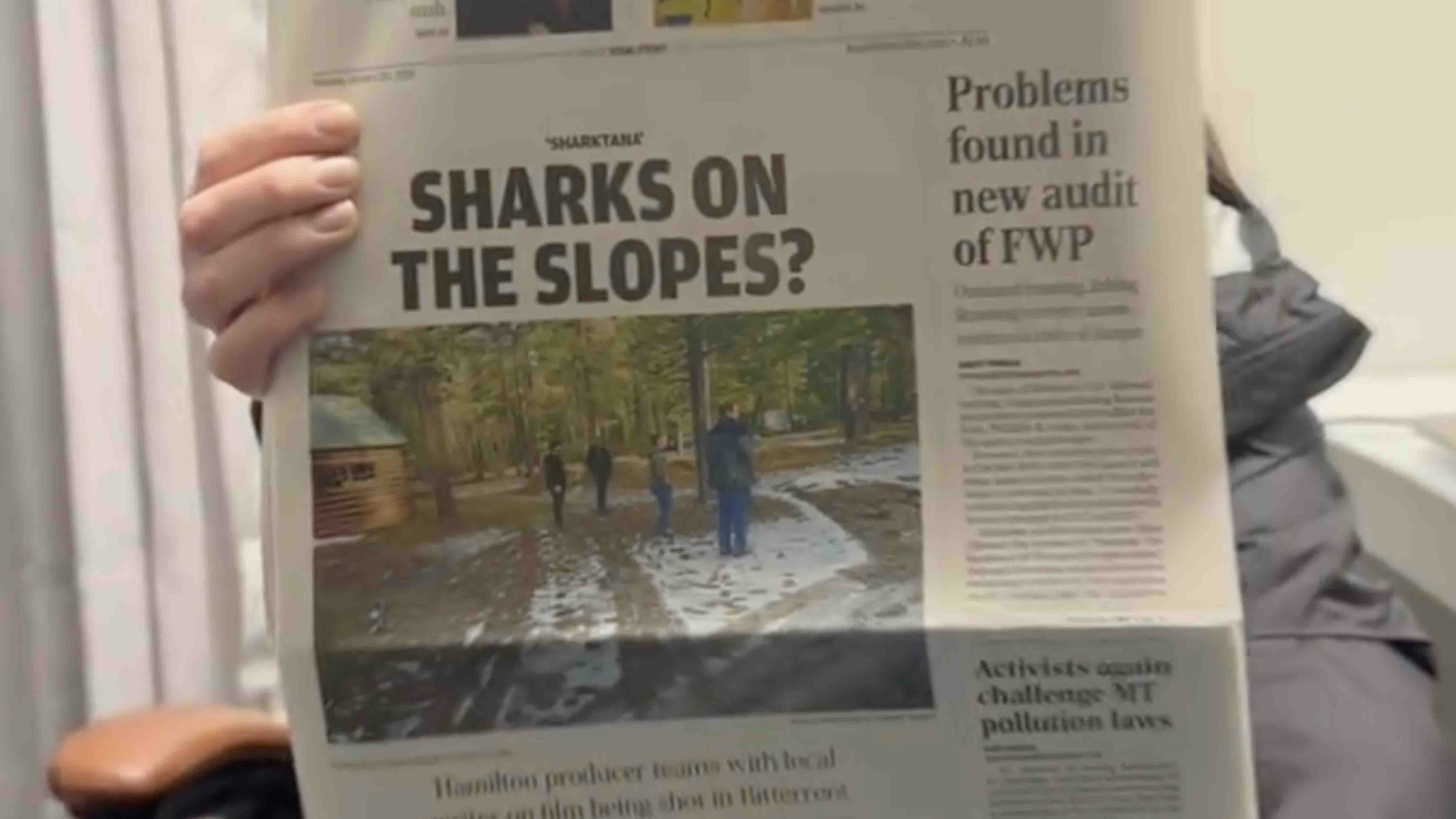 The horror-comedy movie "Sharktana" begins shooting at the Lost Horse Lodge in Montana on Monday. The movie is about warm temperatures melting ice that held sharks frozen in a remote cave. One shark has already gotten loose and gone on a feeding frenzy.