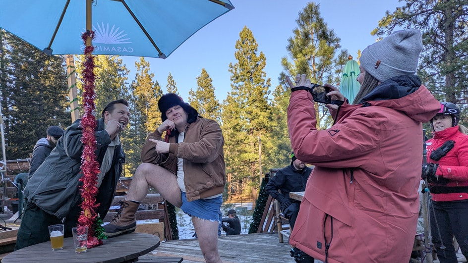 Director Christian Ackerman, left, and Matt Mhoon, right, pal around between takes on set of "Sharktana."