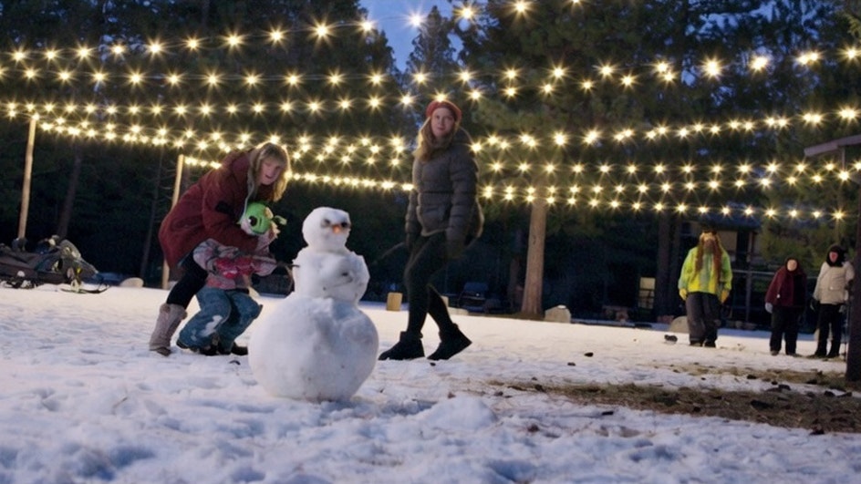 Reporter Anna-Louise Jackson, right of the snowman, rehearses a scene from Sharktana.