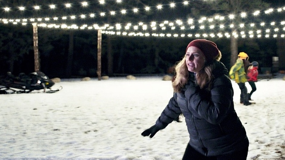 Reporter Anna-Louise Jackson rushes to the rescue of her daughter "Alice" in a scene from Sharktana.