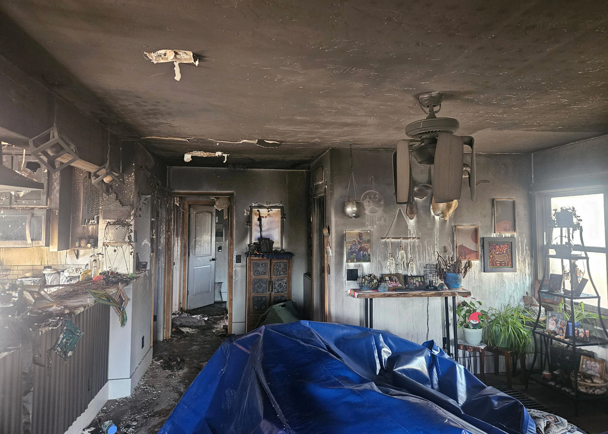 Smoke and fire damage throughout the main floor of the Fraser home.