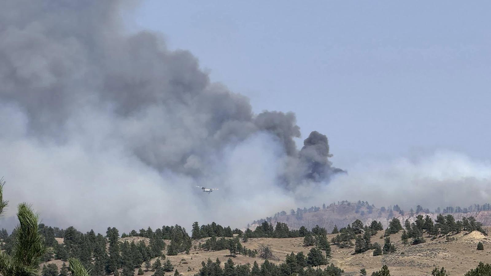 Smoke rises from the Silver Spoon Fire in northern Campell County, Wyoming, near the Montana border.