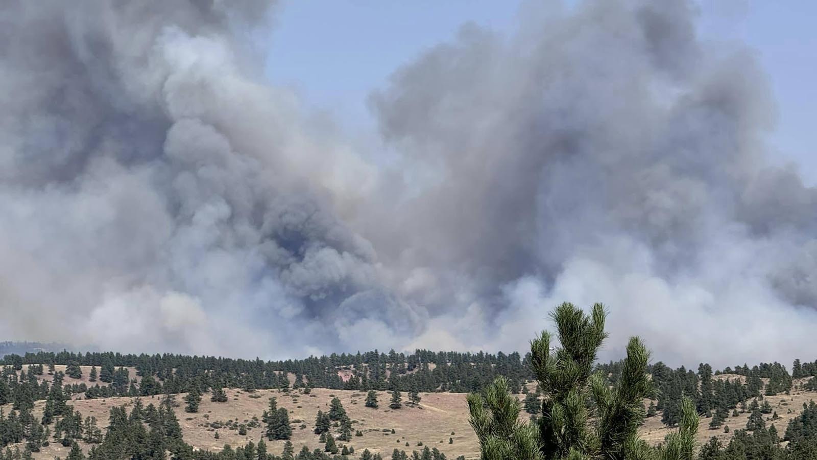 Smoke rises from the Silver Spoon Fire in northern Campell County, Wyoming, near the Montana border.