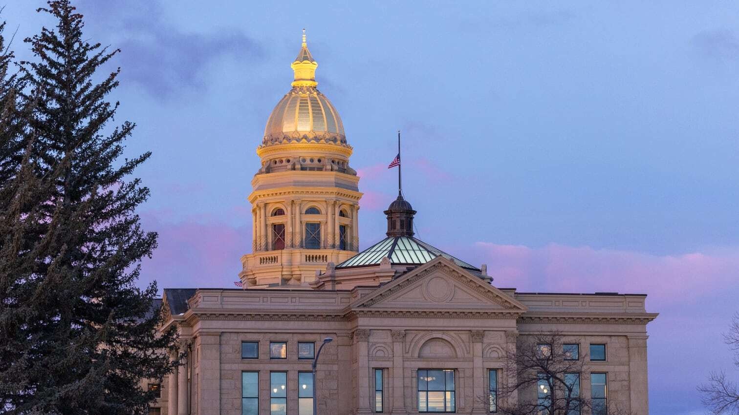 "Late January sunrise in Cheyenne at the Wyoming State Capitol."