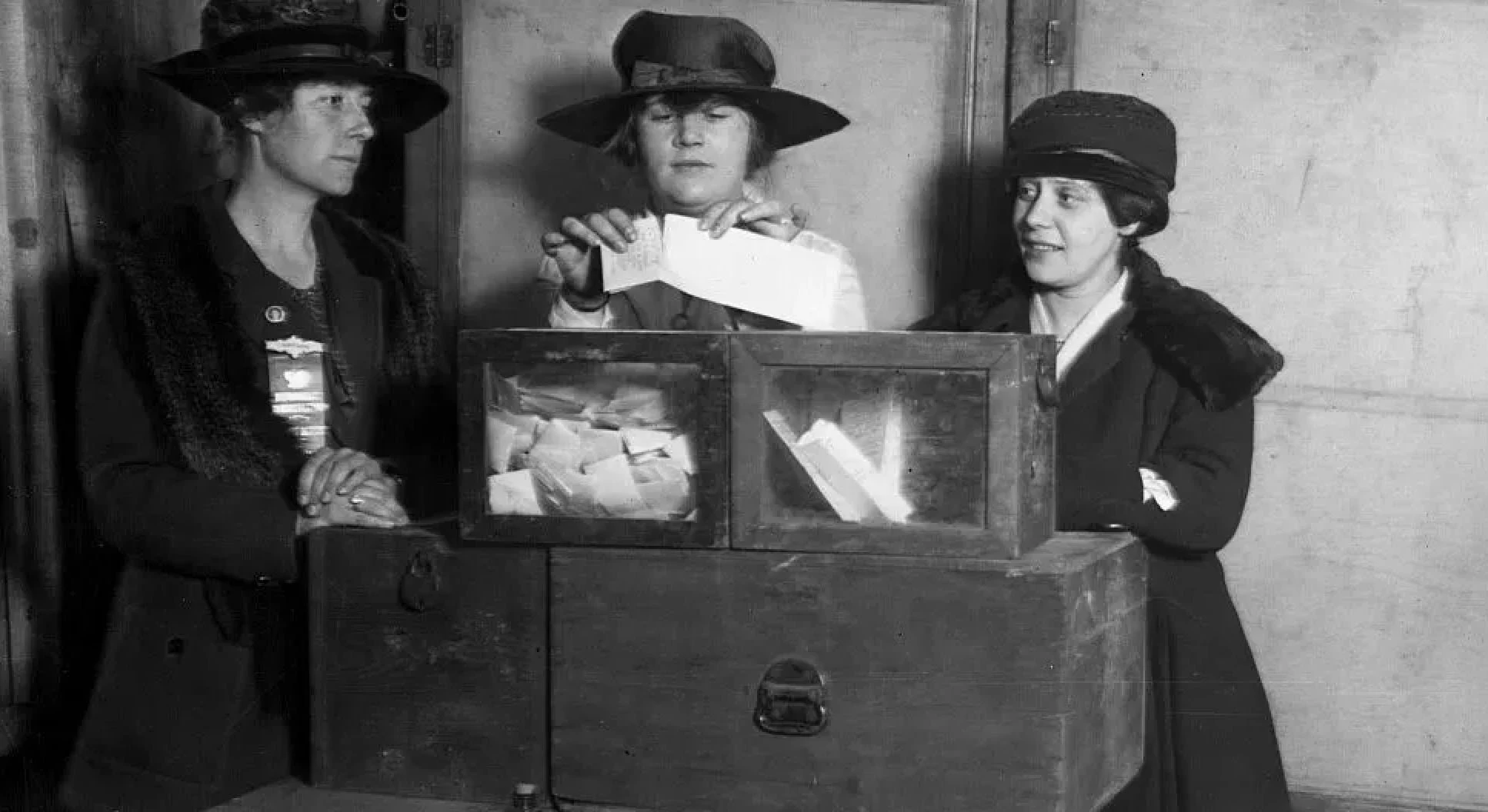 Mrs. W.S. Sonnesberger of Sheridan posed placing her ballot in the ballot box. Wyoming women had been voting for 50 years before women's suffrage was passed nationally.