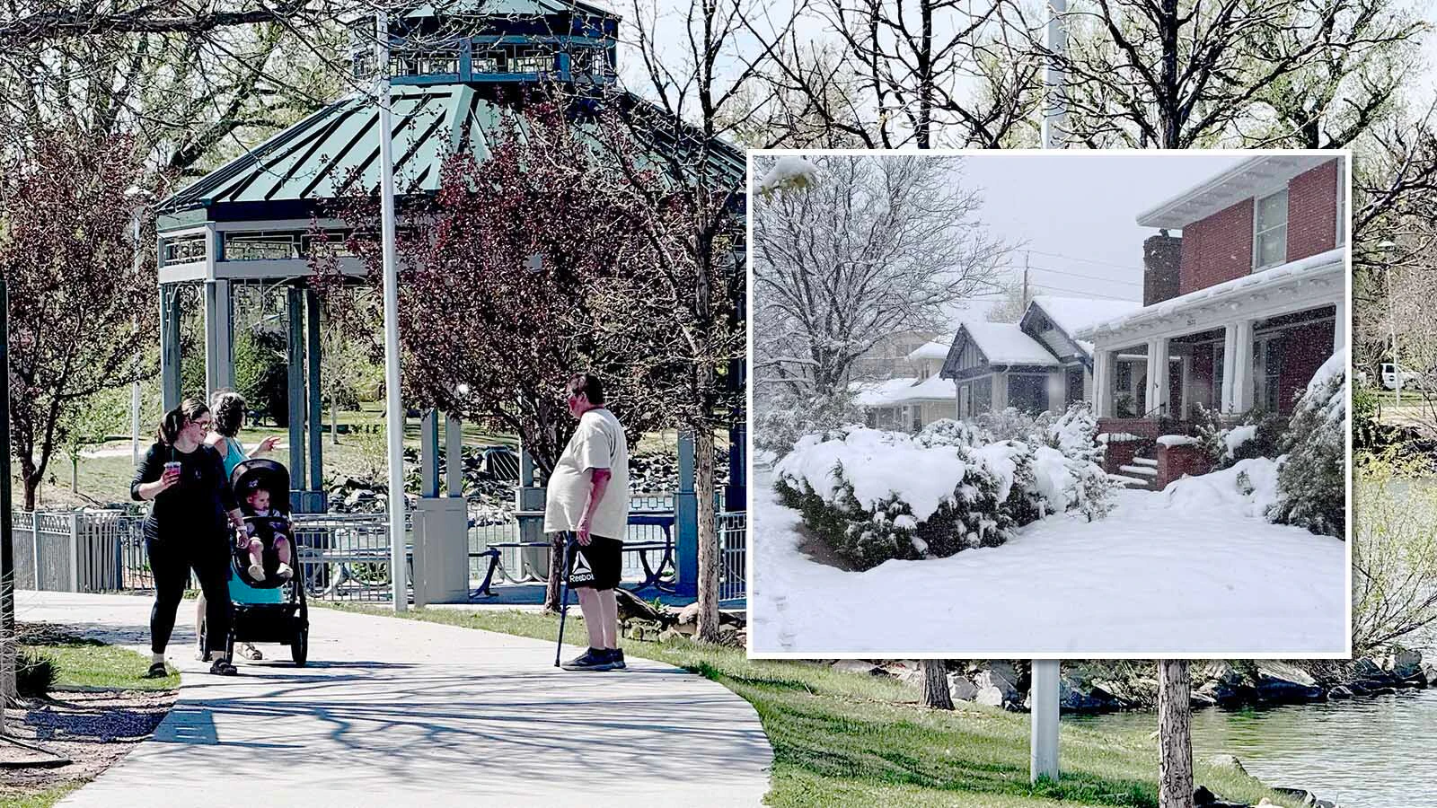 Folks were enjoying the 83-degree weather at Cheyenne's Holiday Park on Monday, May 11, 2026, less than a week removed from a snowstorm that dumped several inches of heavy, wet snow on the city.