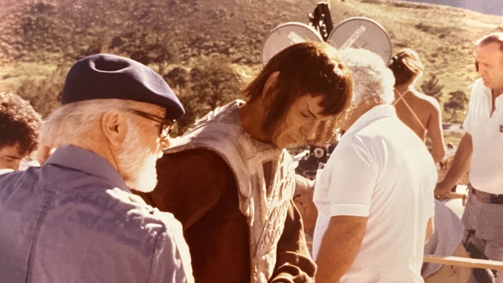 Leonard Nimoy, dressed as "Star Trek's" Mr. Spock, at Minerva Terrace in Yellowstone National Park. Nimoy and an 11-person production unit from Paramount Pictures did a three-day shoot at Mammoth Hot Springs for "Star Trek: the Motion Picture," using the unearthly personality of the real-life Minerva Terrace as a substitute for the alien planet Vulcan.