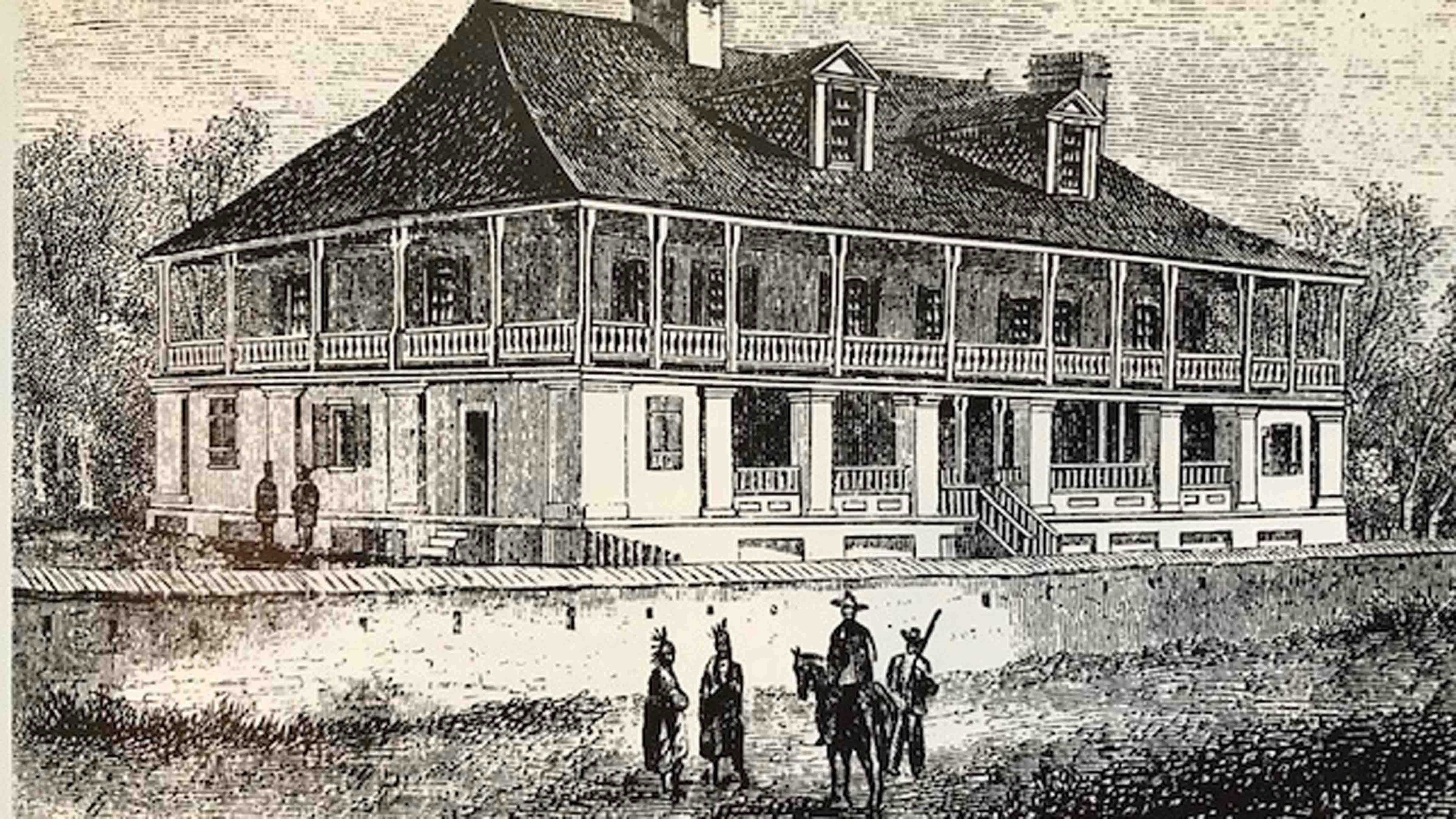 Auguste Chouteau's imposing residence in St. Louis became a mecca for fur merchants and visiting trappers and traders during the height of the Rocky Mountain Fur trade.