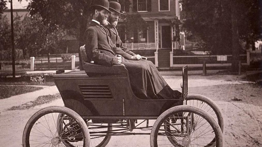 F.O. Stanley and Francis Stanley In the Stanley Steamer