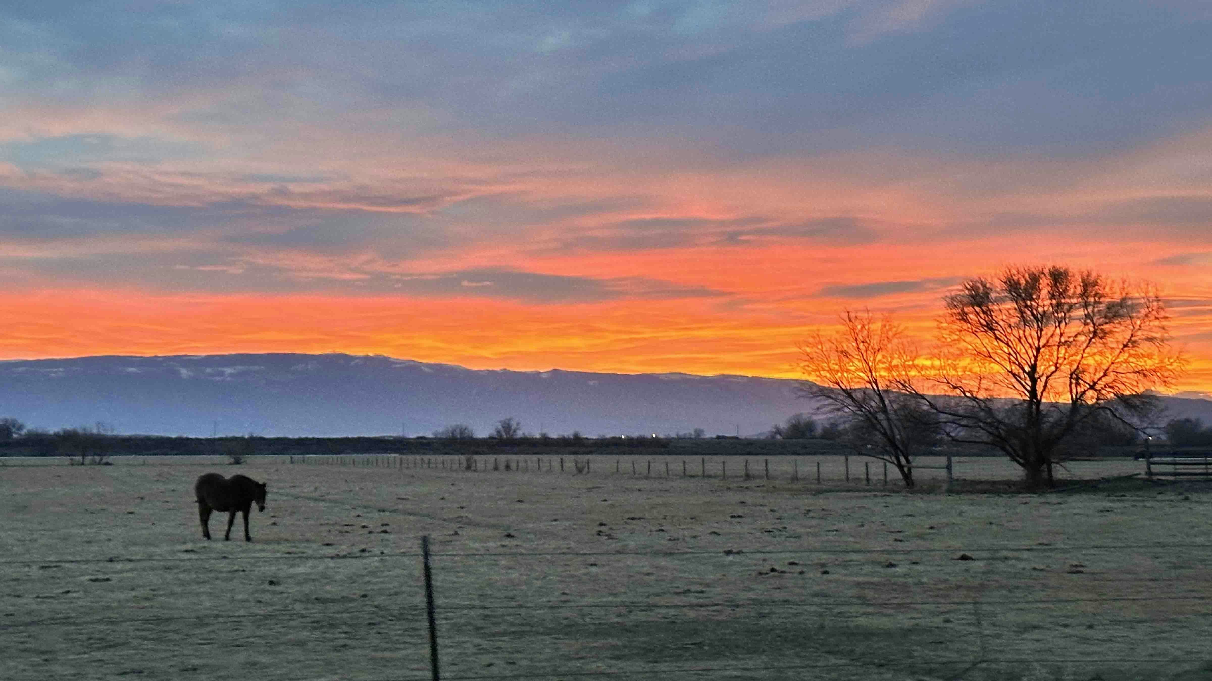 Beautiful sunrise outside of Lovell, Wyoming on March 20, 2024