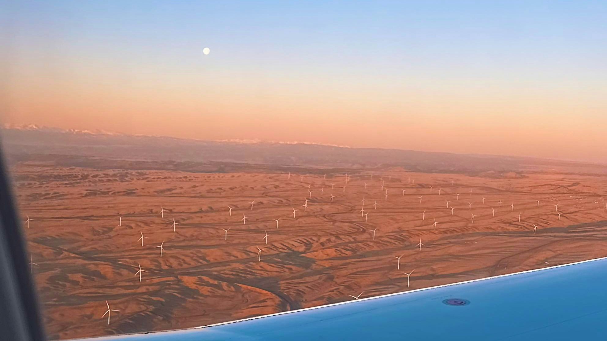 "Flew out of Cheyenne during sunrise at 6 a.m. and made a turn above I-80. So pretty."
