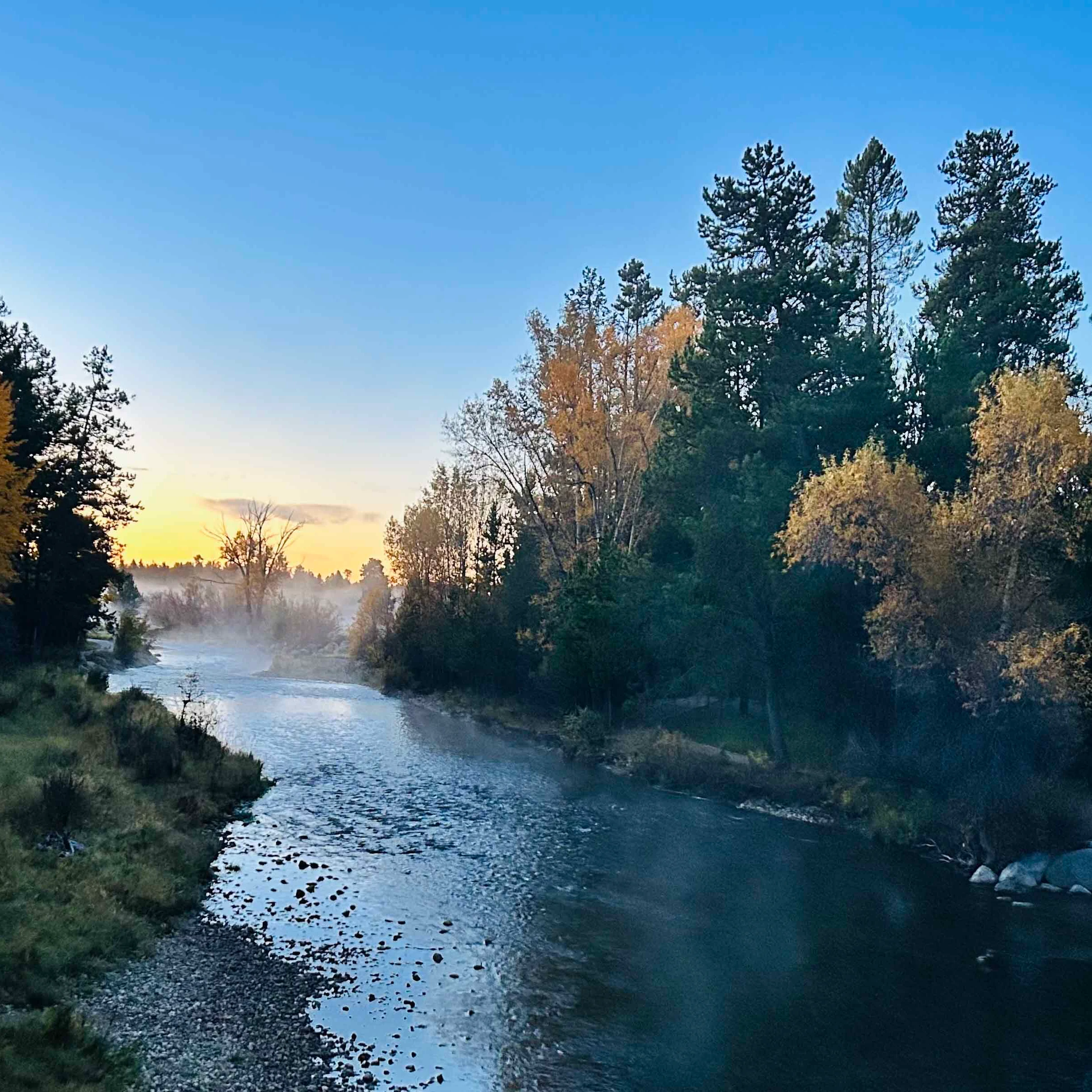 "Beautiful fall sunrise along Pine Creek in Pinedale. Enjoy the cool fall mornings!"